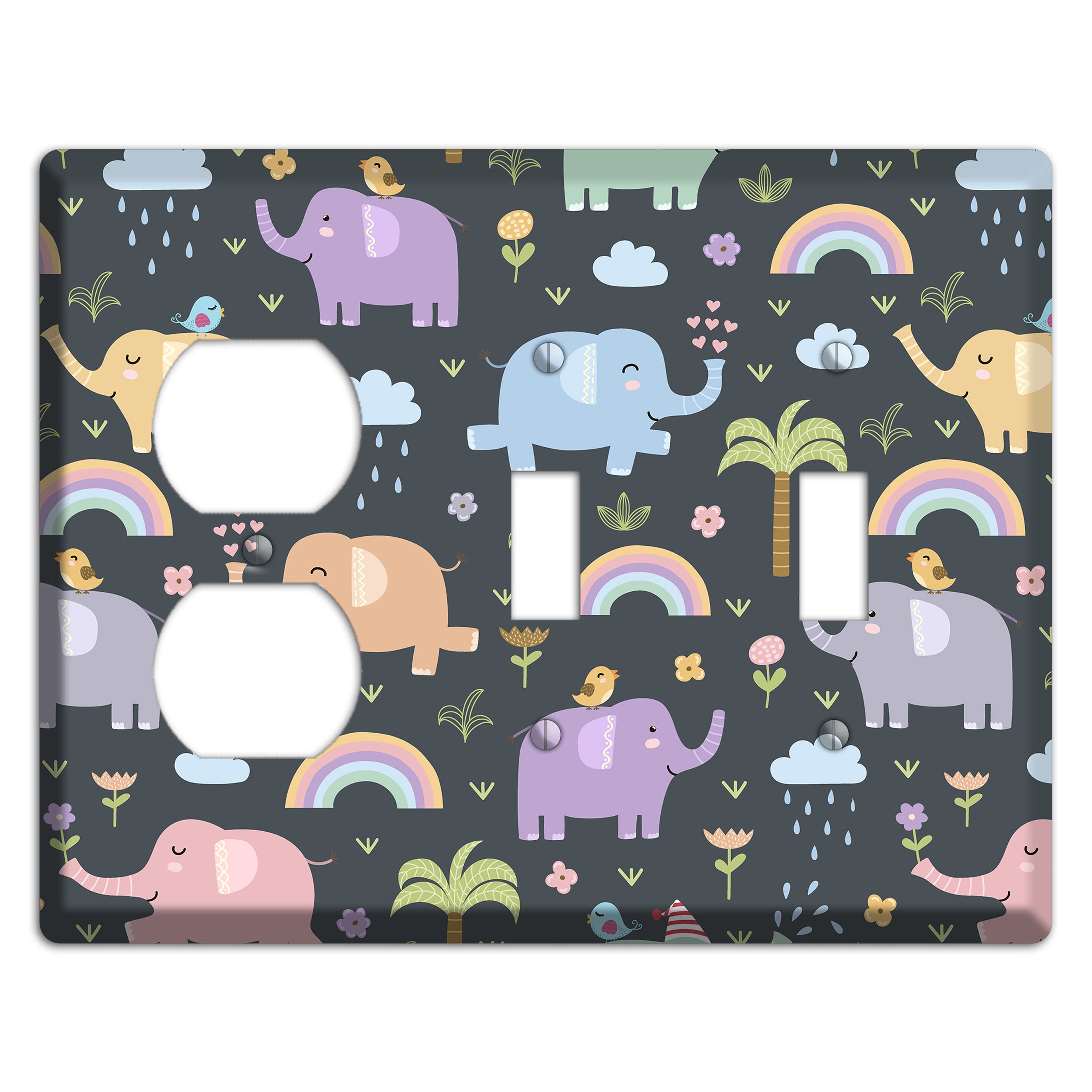 Elephant Parade (Charcoal) Duplex / 2 Toggle Wallplate