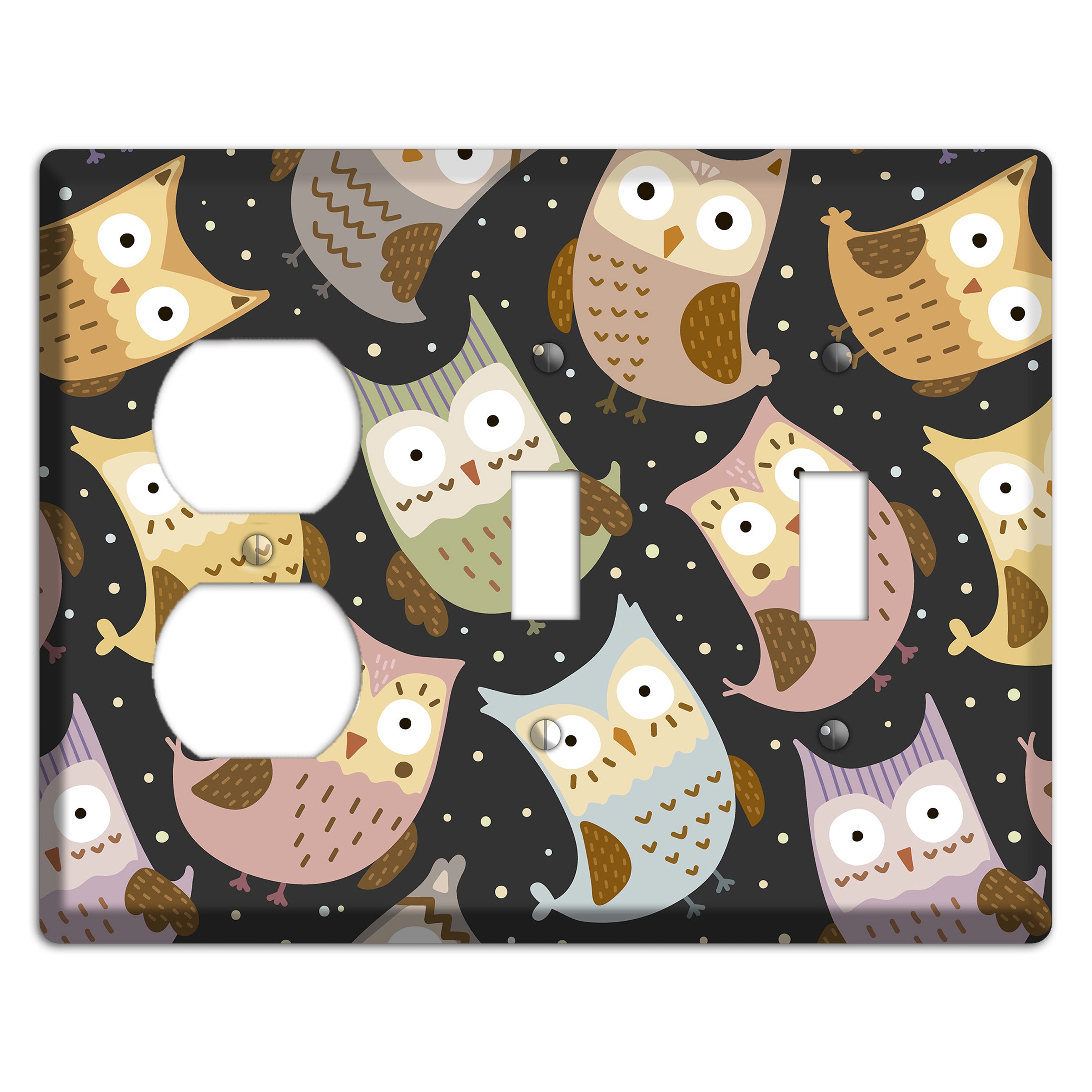 Sleepy Owls (Charcoal) Duplex / 2 Toggle Wallplate