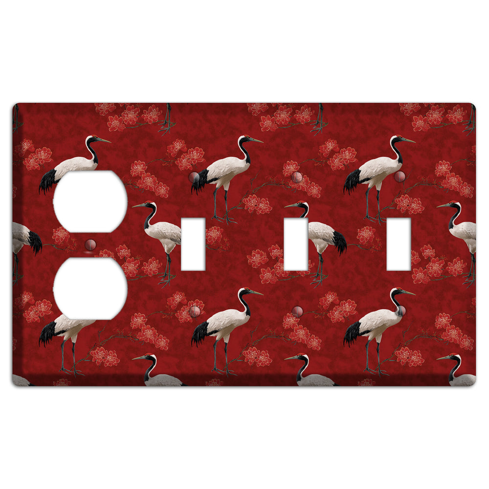 Vermillion Crane Bloom Duplex / 3 Toggle Wallplate