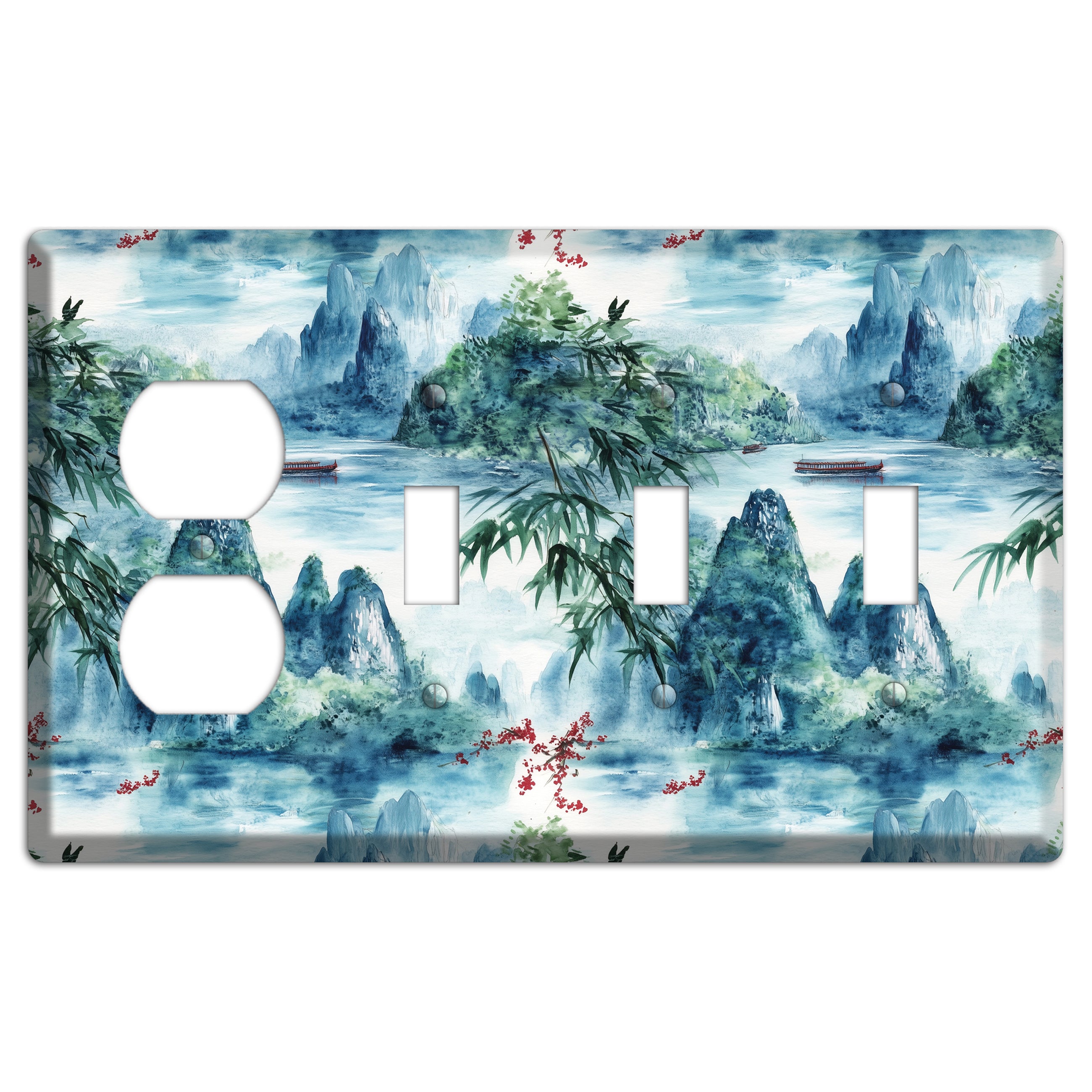 River Mist Ascending Duplex / 3 Toggle Wallplate