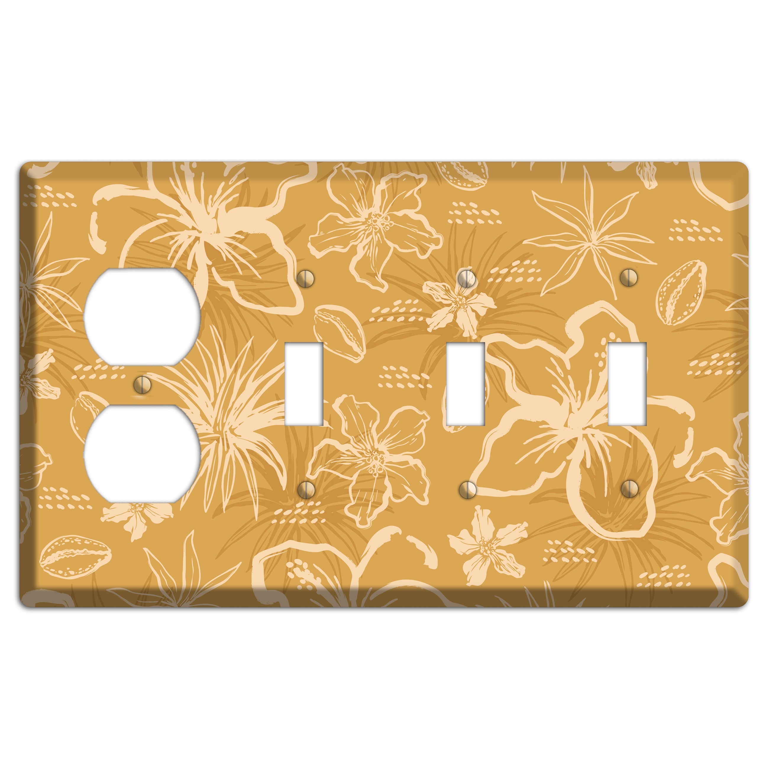 Golden Hibiscus Drift Duplex / 3 Toggle Wallplate