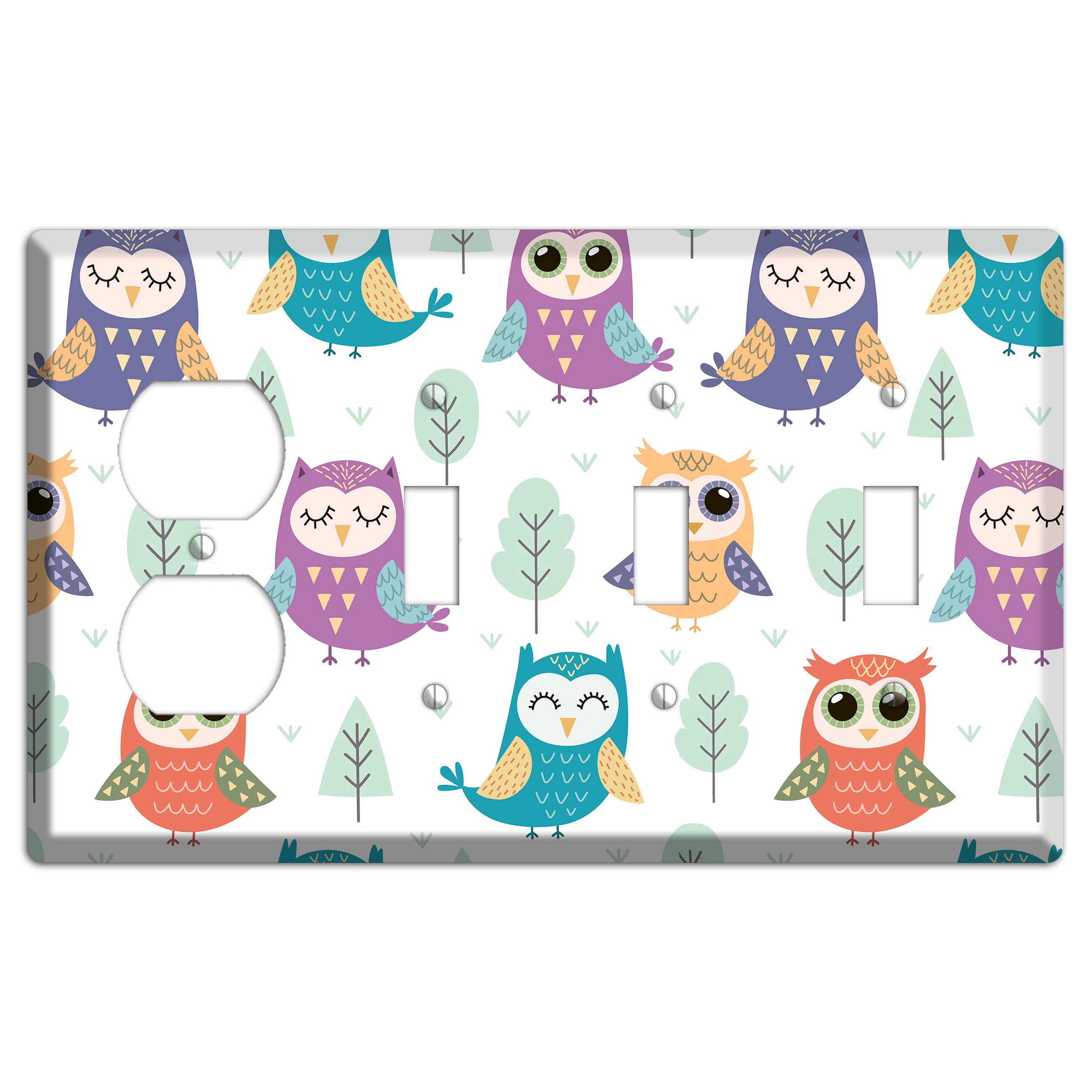 Dreamy Owls (White) Duplex / 3 Toggle Wallplate