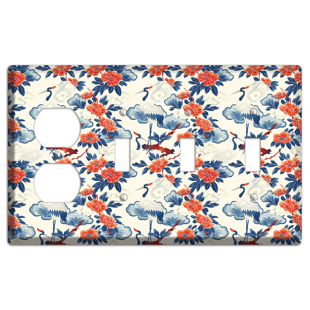 Peony & Crane Fete Duplex / 3 Toggle Wallplate