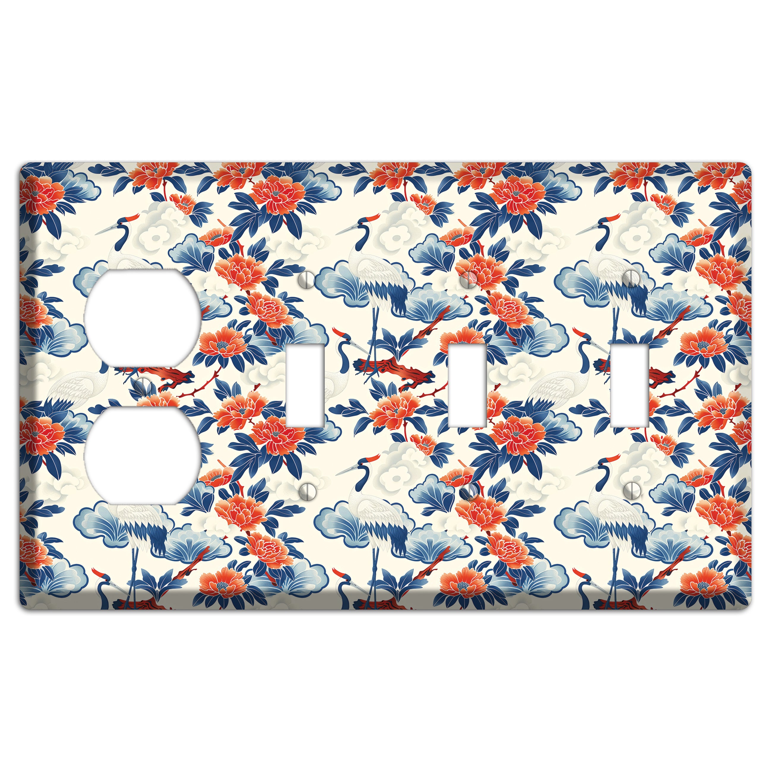Peony & Crane Fete Duplex / 3 Toggle Wallplate