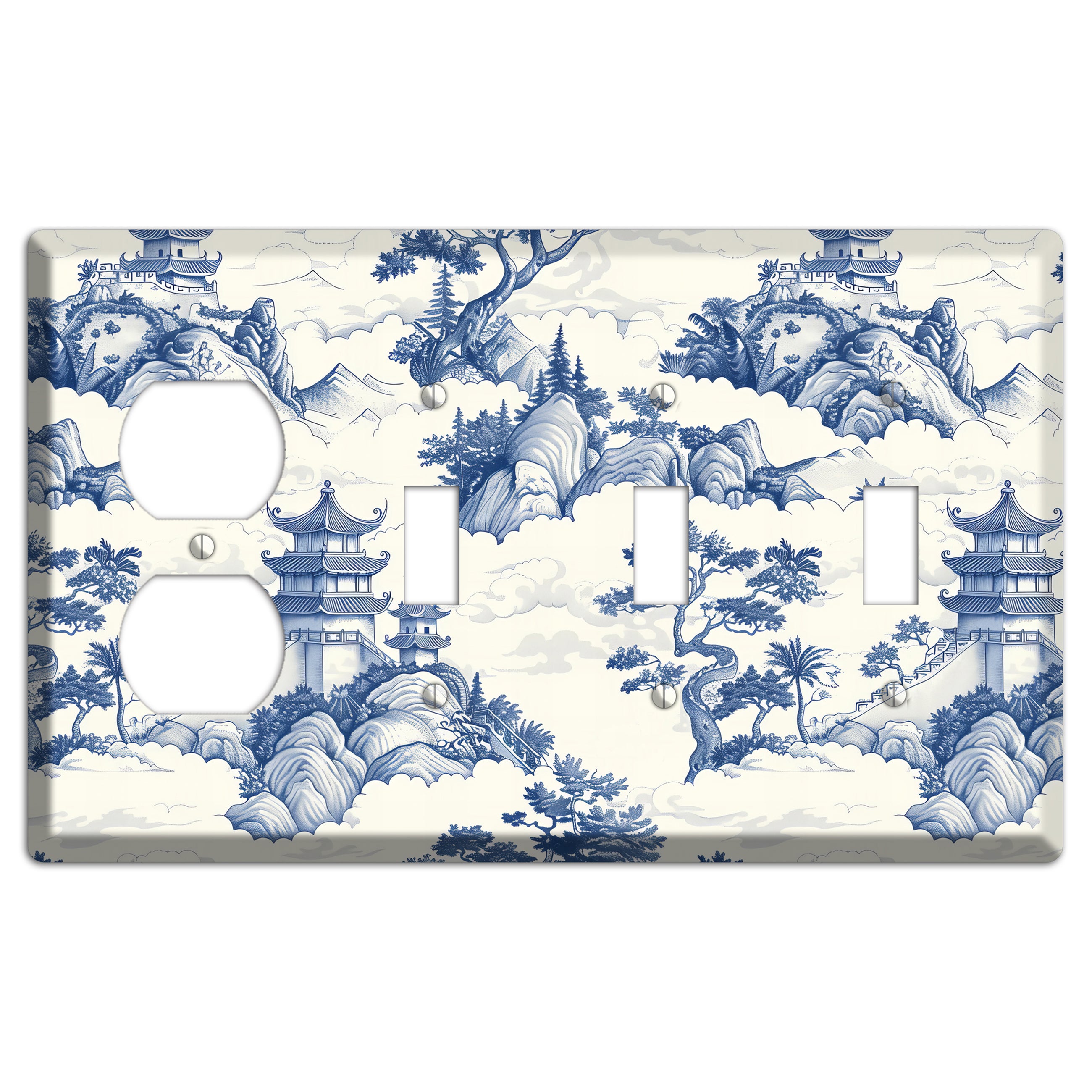 Celestial Pagoda Mist Duplex / 3 Toggle Wallplate