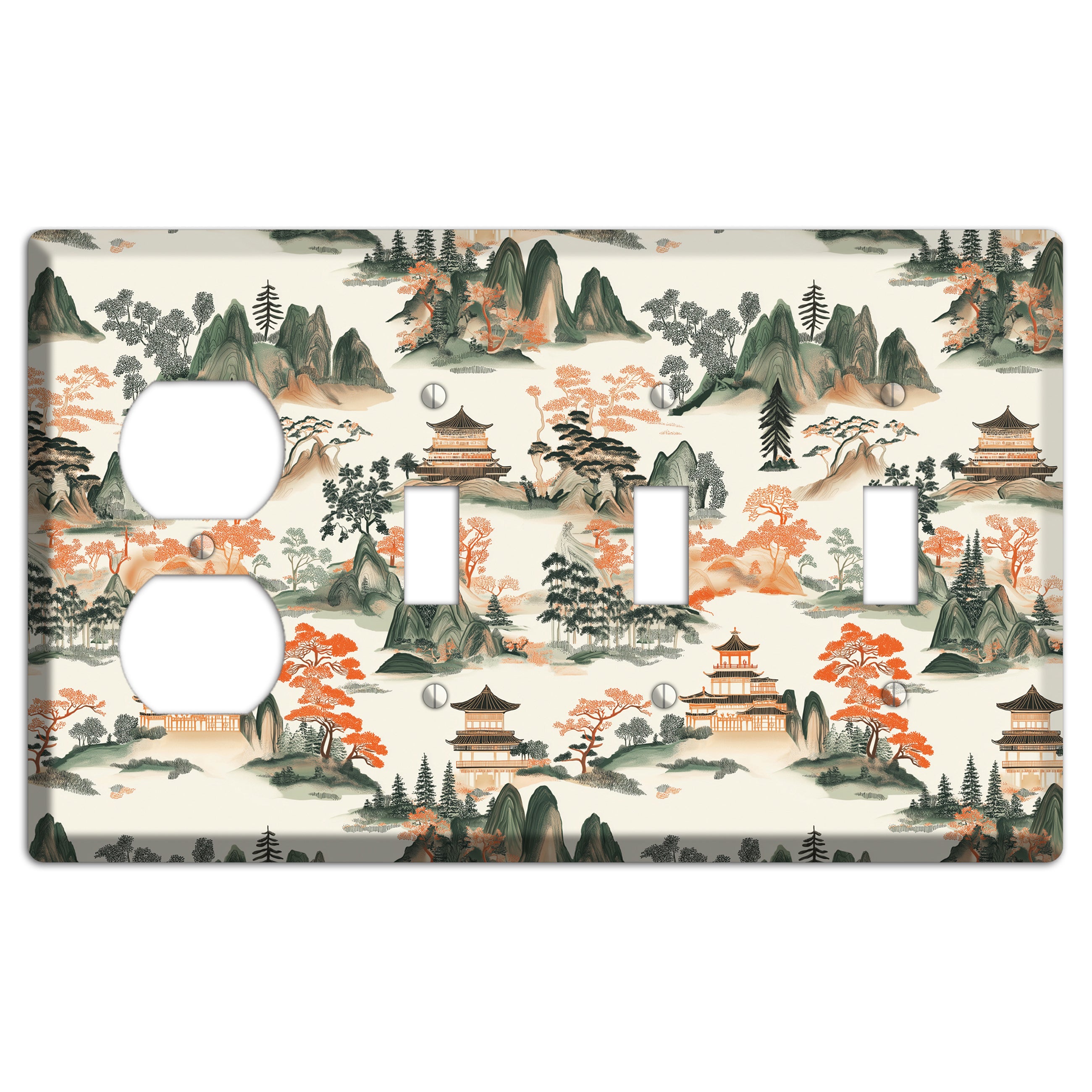 Peaks & Pagodas Duplex / 3 Toggle Wallplate