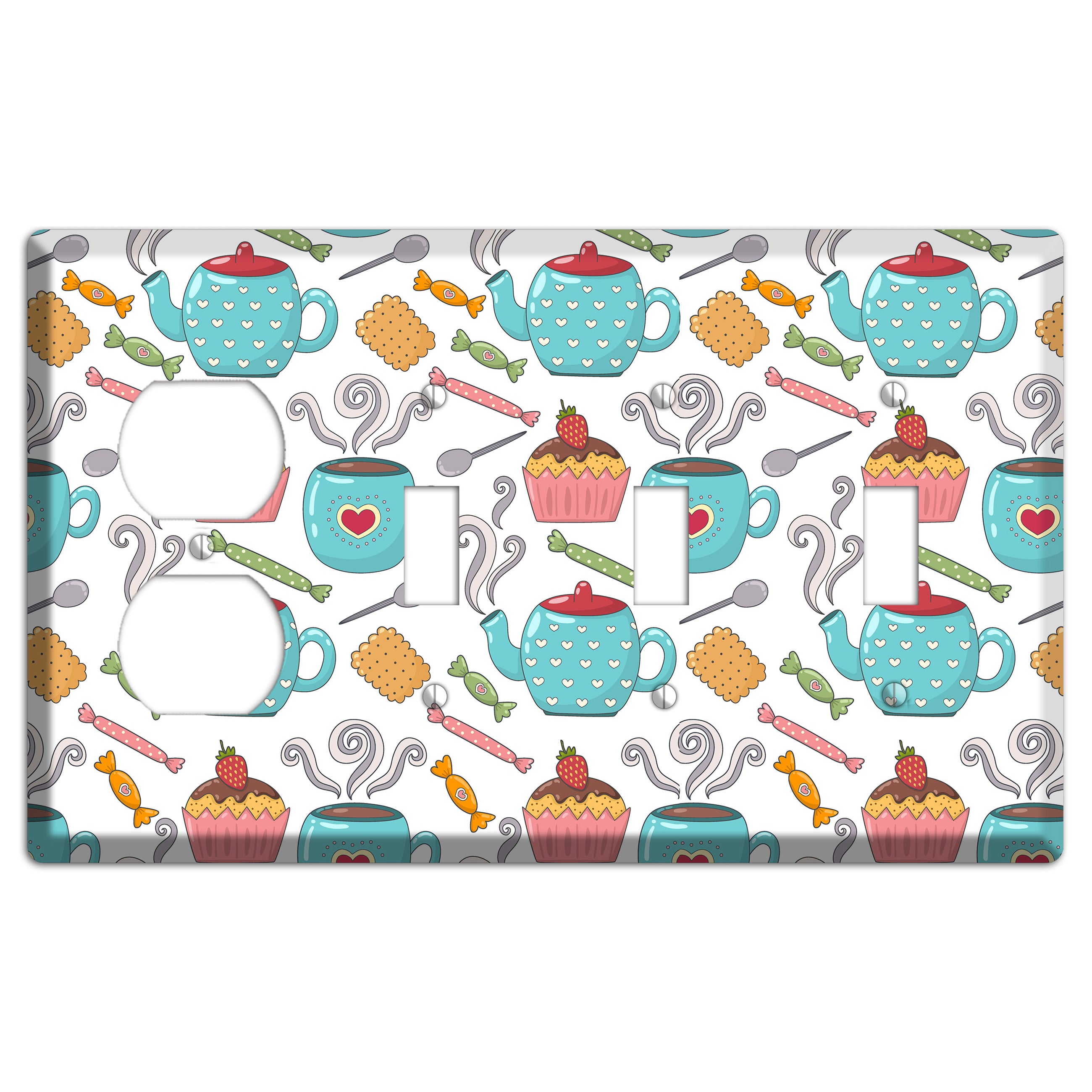 Sweet Tea Party (White) Duplex / 3 Toggle Wallplate