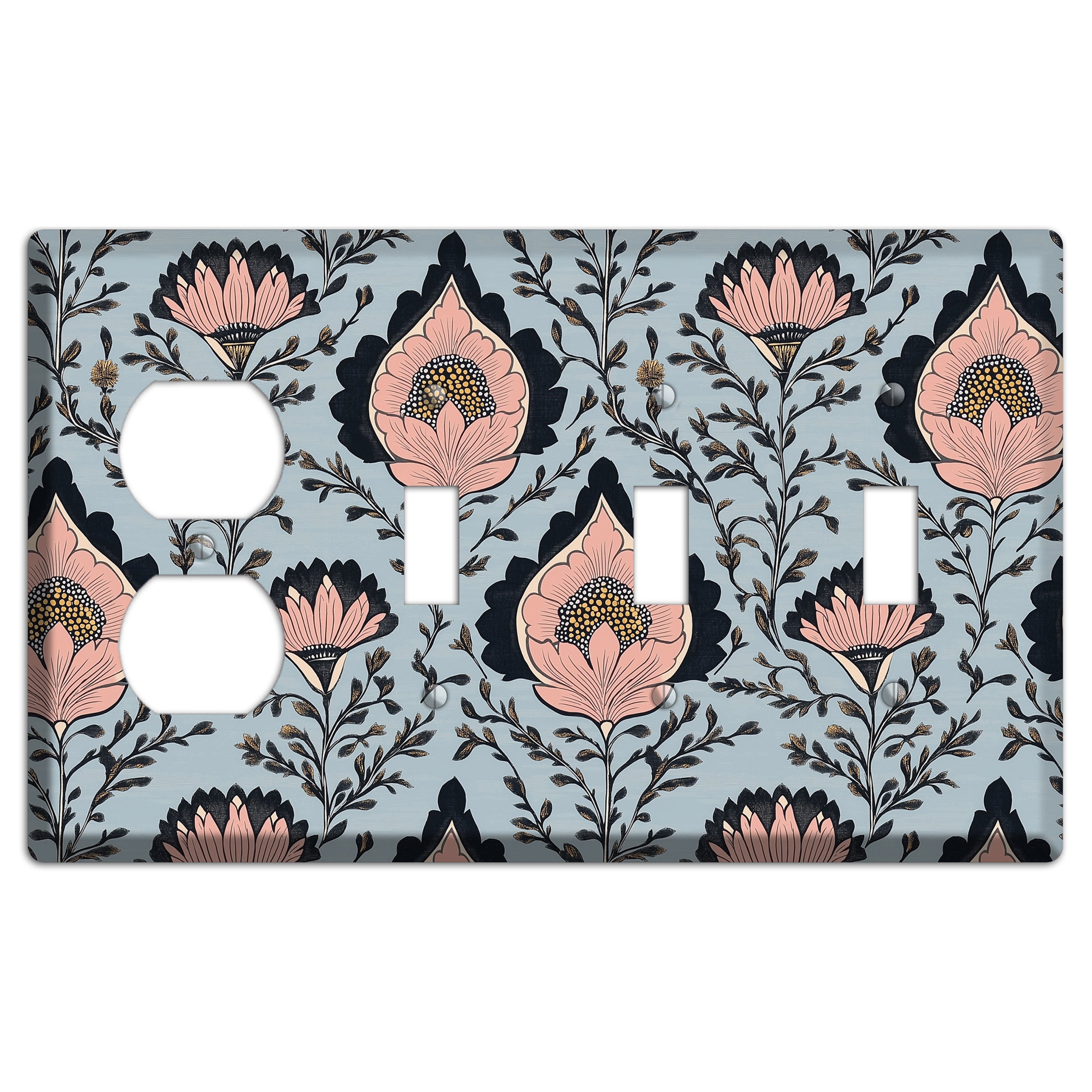 Lotus & Damask Dusk Duplex / 3 Toggle Wallplate