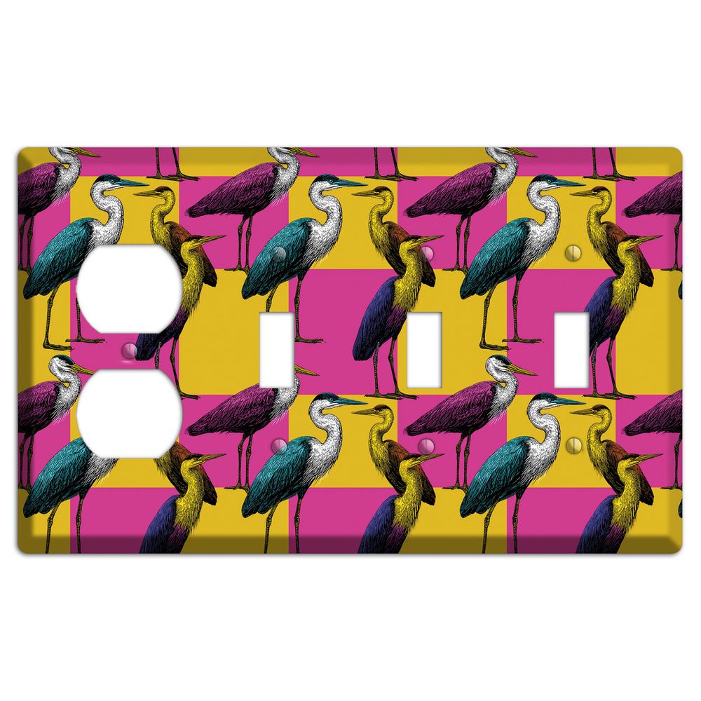 Magenta Heron Grid Duplex / 3 Toggle Wallplate
