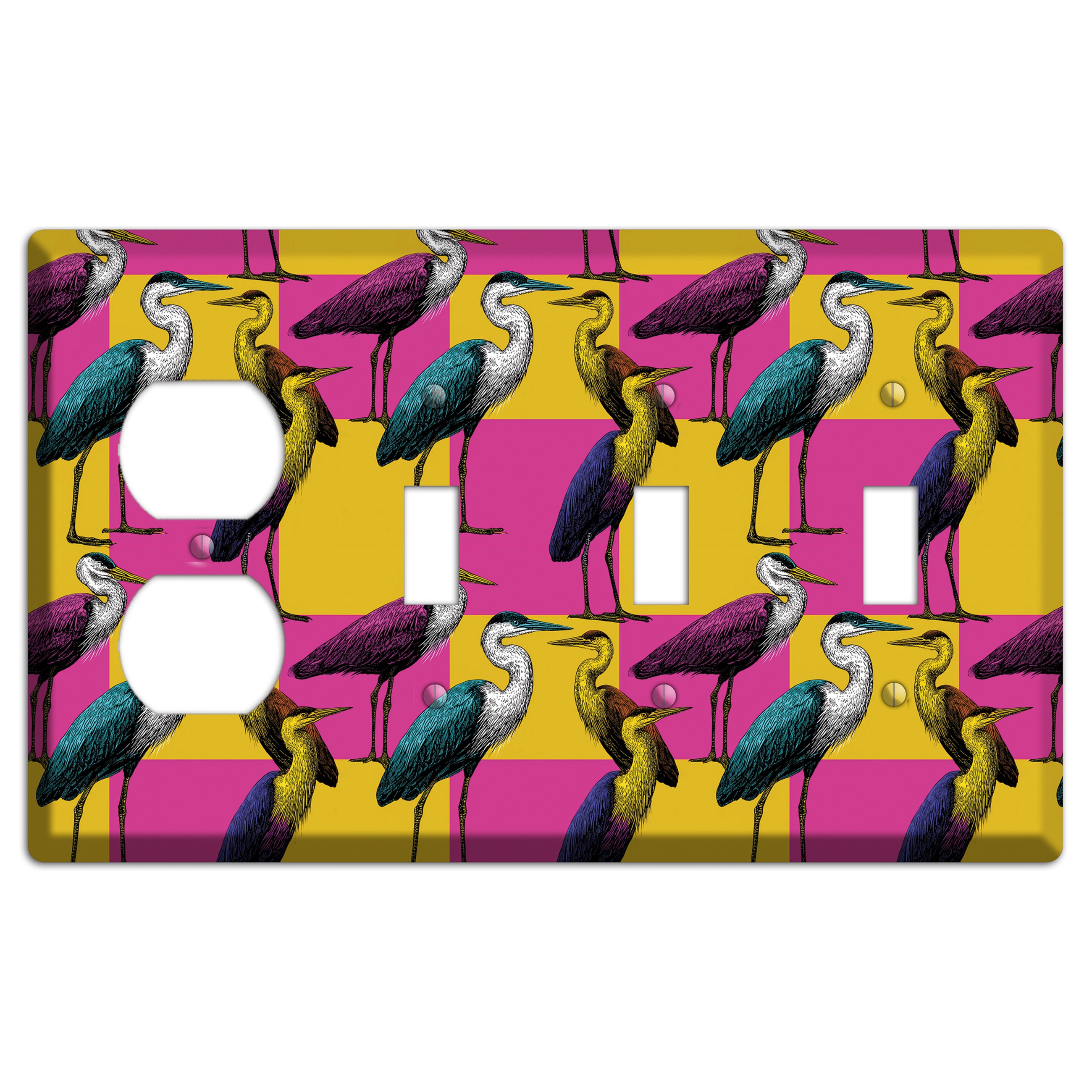 Magenta Heron Grid Duplex / 3 Toggle Wallplate
