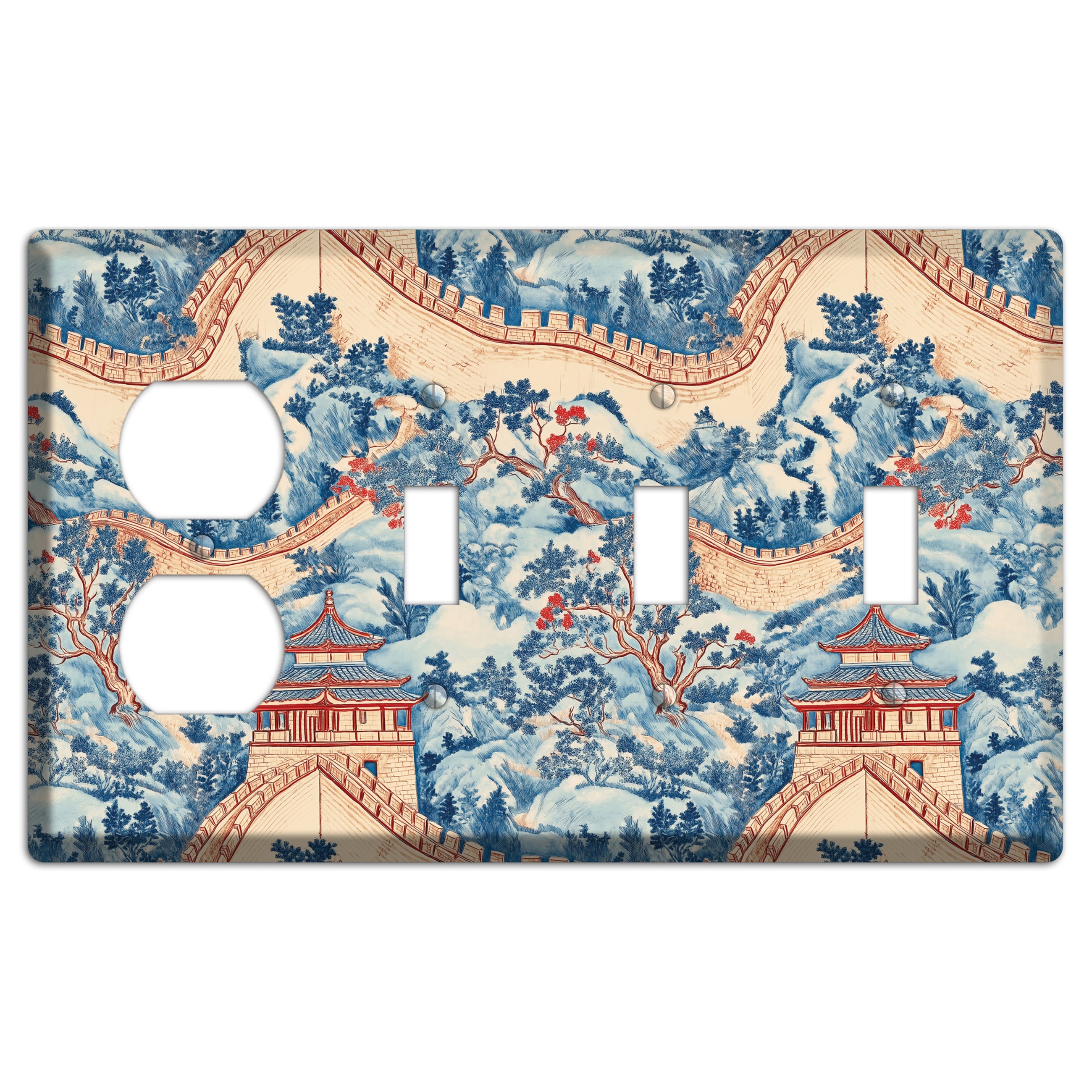Great Wall Toile Duplex / 3 Toggle Wallplate