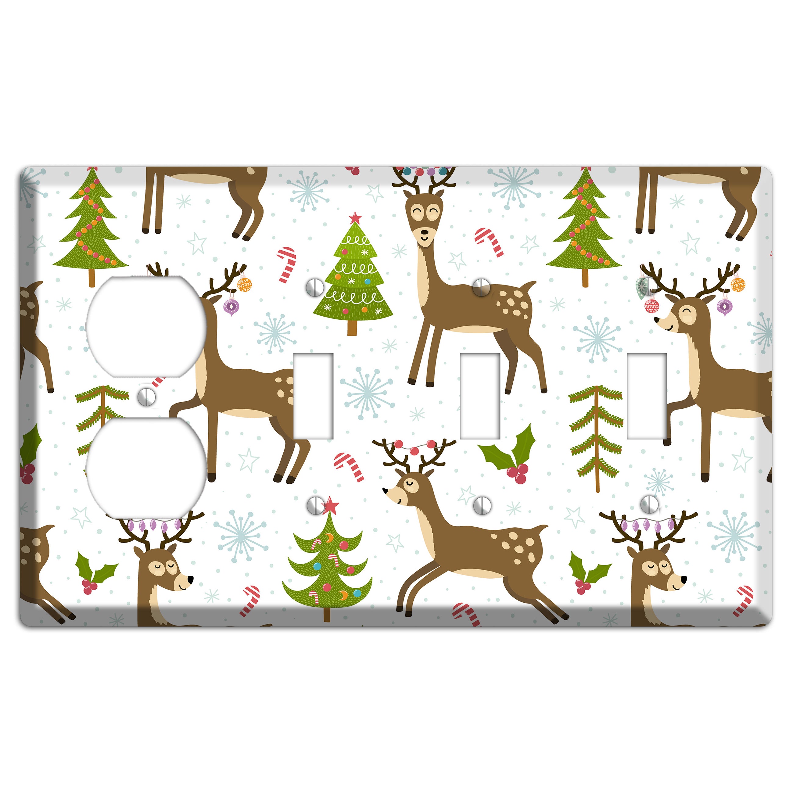 Reindeer Parade (White) Duplex / 3 Toggle Wallplate