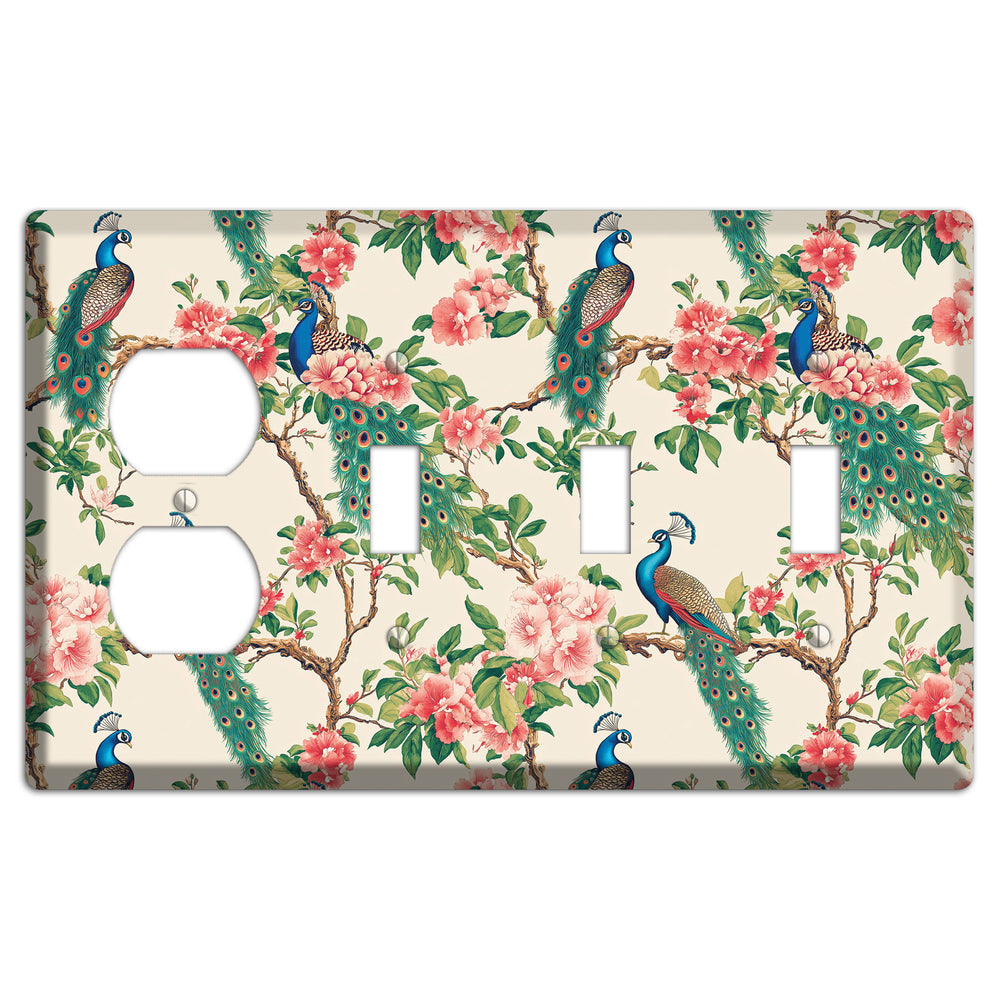 Peacock & Peony Court Duplex / 3 Toggle Wallplate