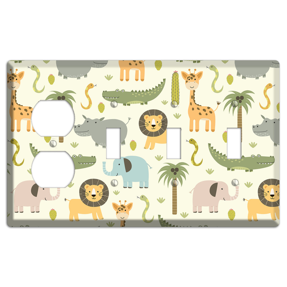 Jungle Friends (Cream) Duplex / 3 Toggle Wallplate