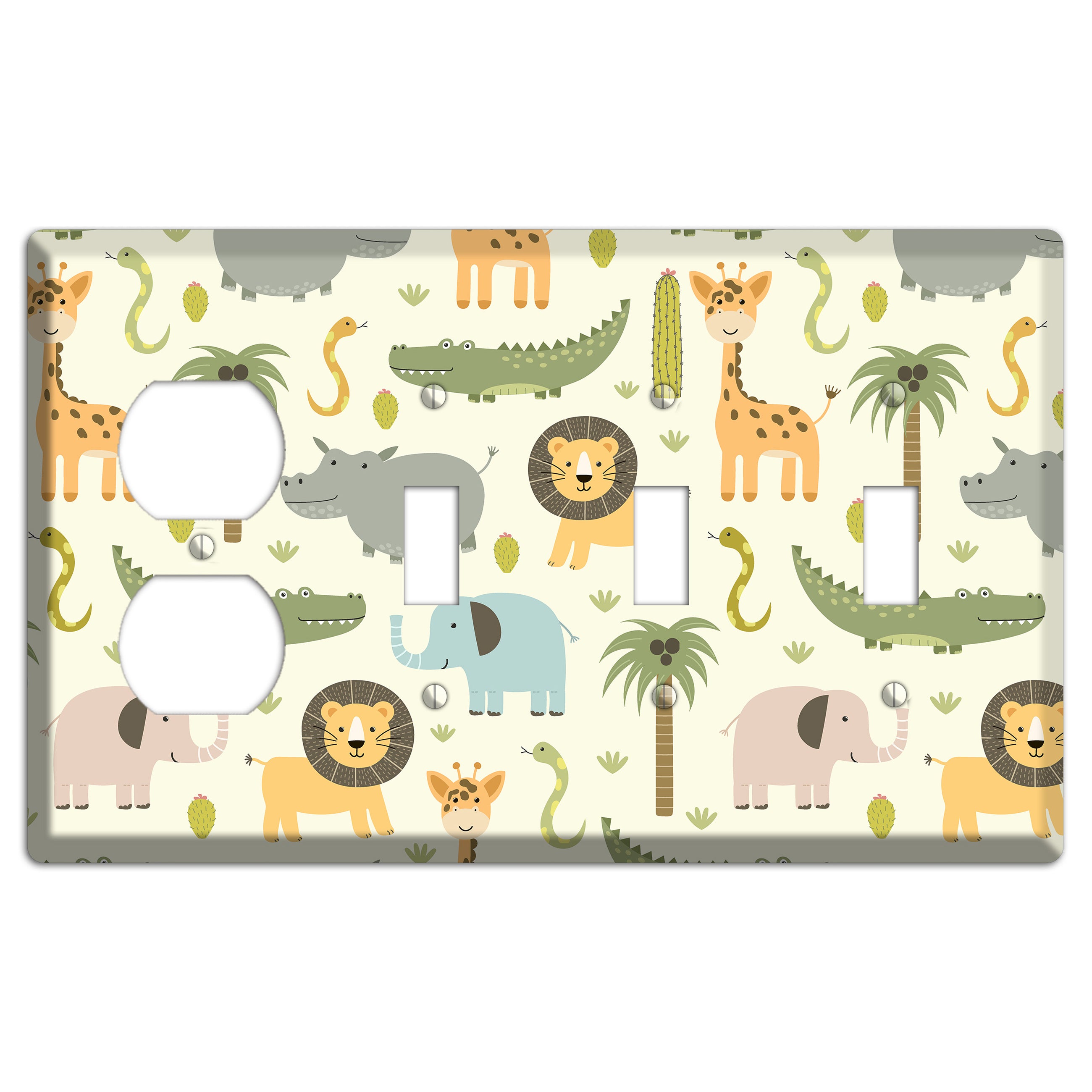 Jungle Friends (Cream) Duplex / 3 Toggle Wallplate