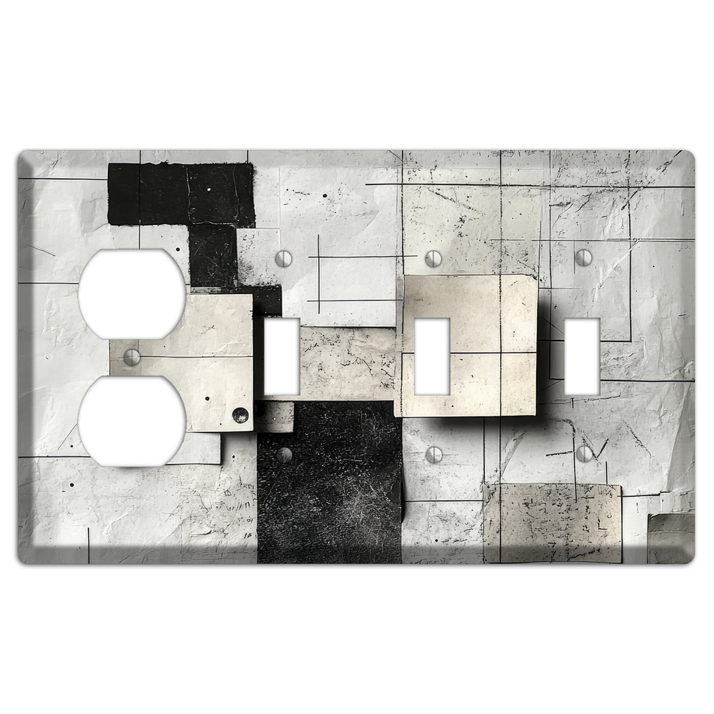 Torn Blueprint Collage Duplex / 3 Toggle Wallplate