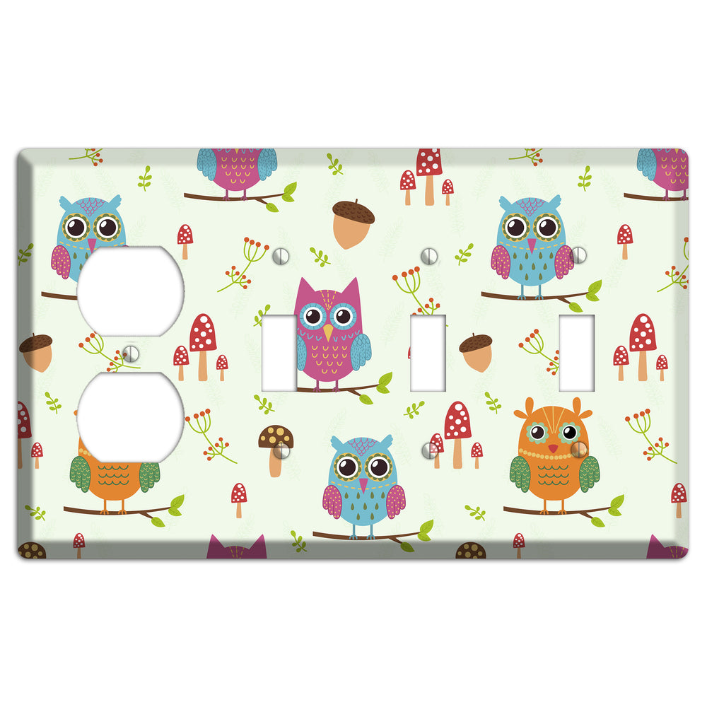 Forest Owls (Mint) Duplex / 3 Toggle Wallplate
