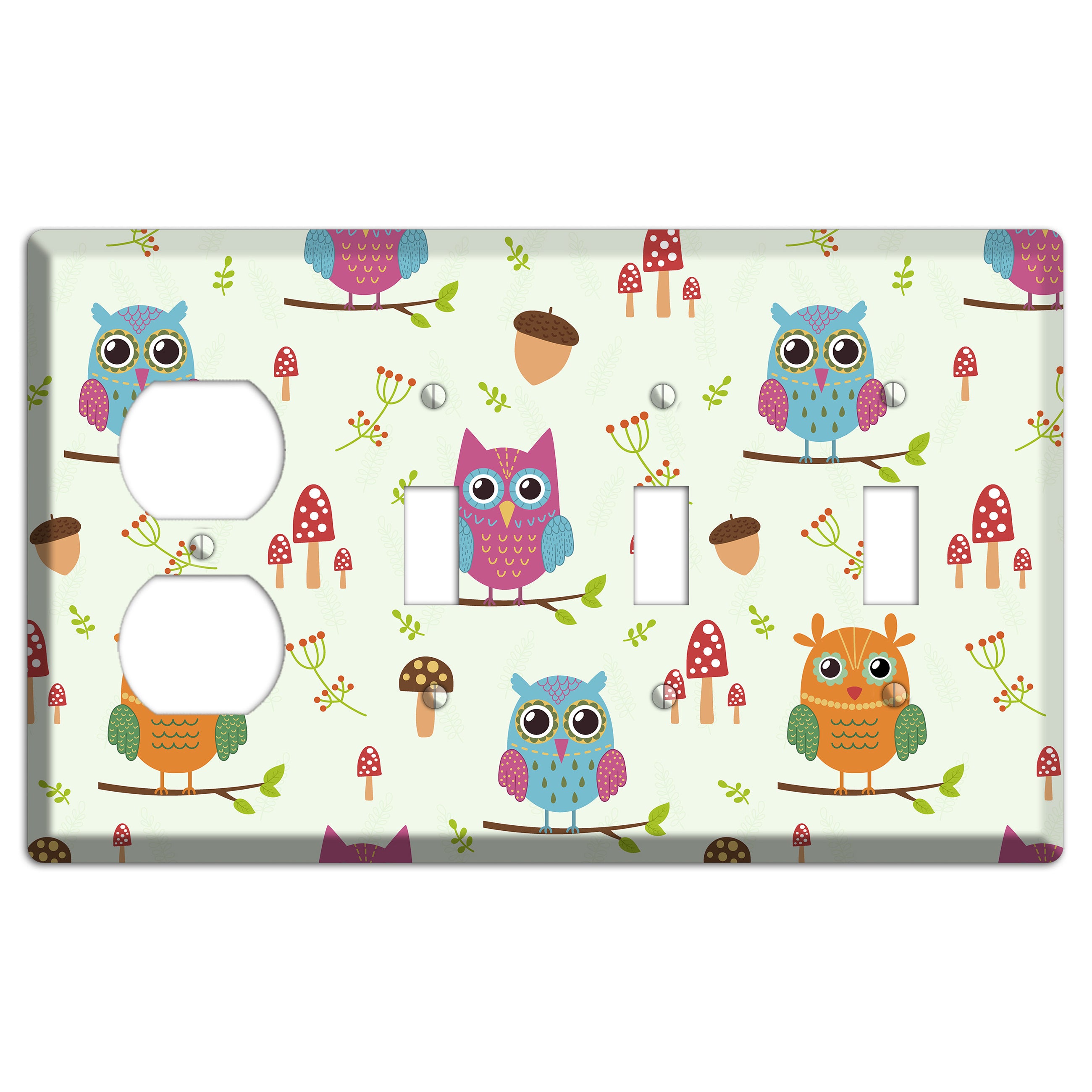 Forest Owls (Mint) Duplex / 3 Toggle Wallplate
