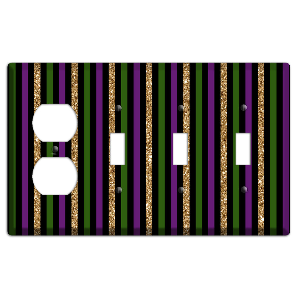 Carnival Stripes: Noir Duplex / 3 Toggle Wallplate