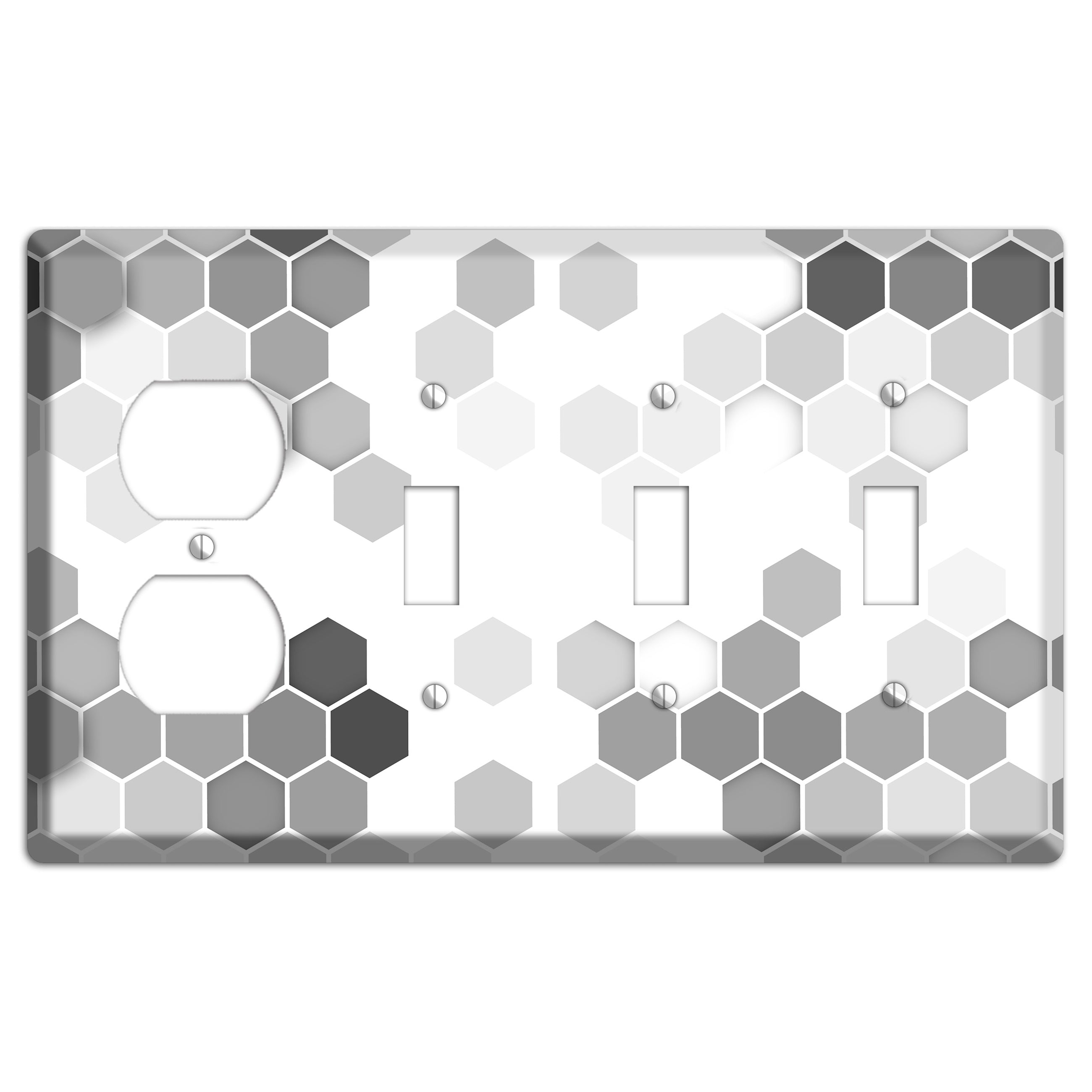 Monochrome Hexagon Tiling Duplex / 3 Toggle Wallplate