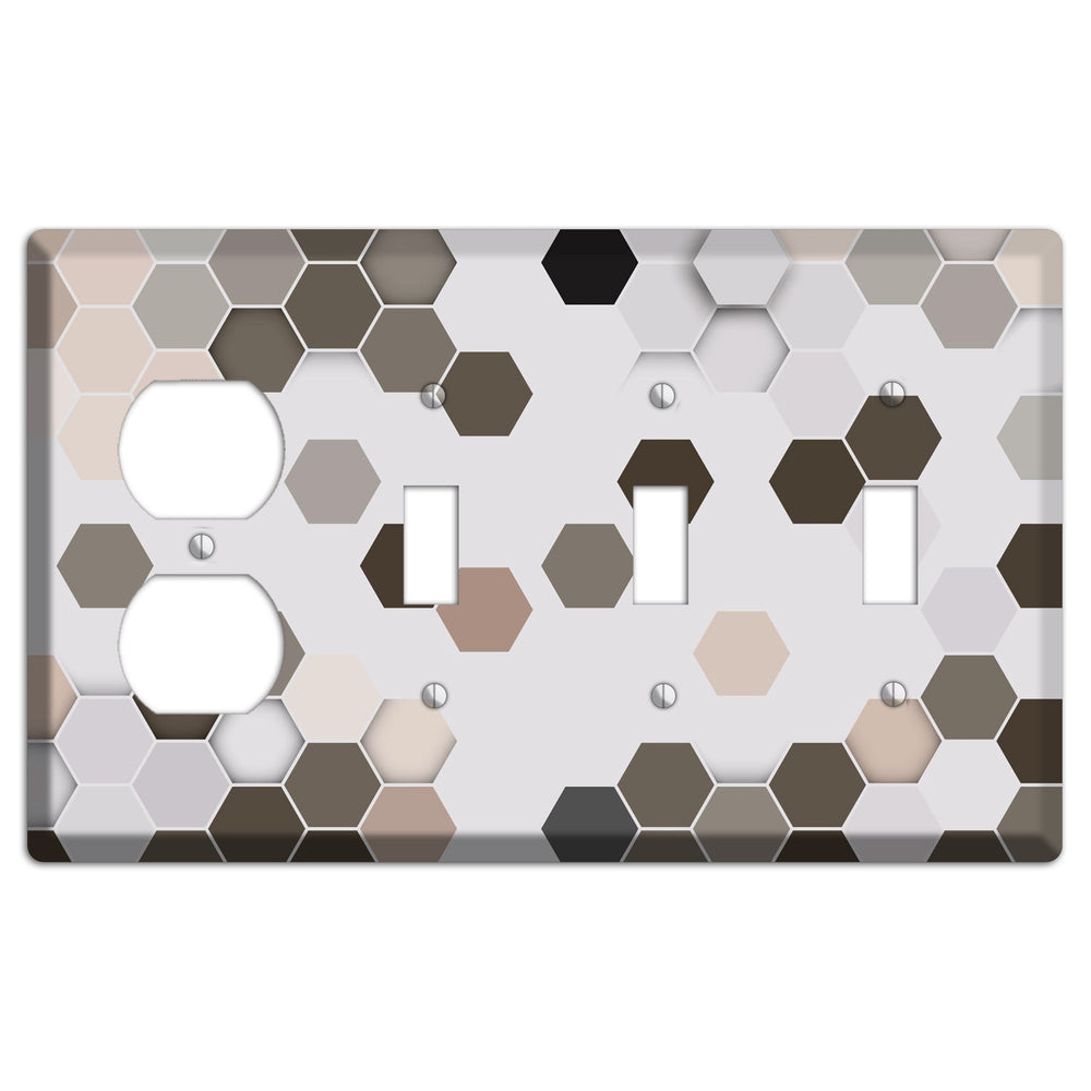 Hex Grid ‚Äì Cool Slate Duplex / 3 Toggle Wallplate
