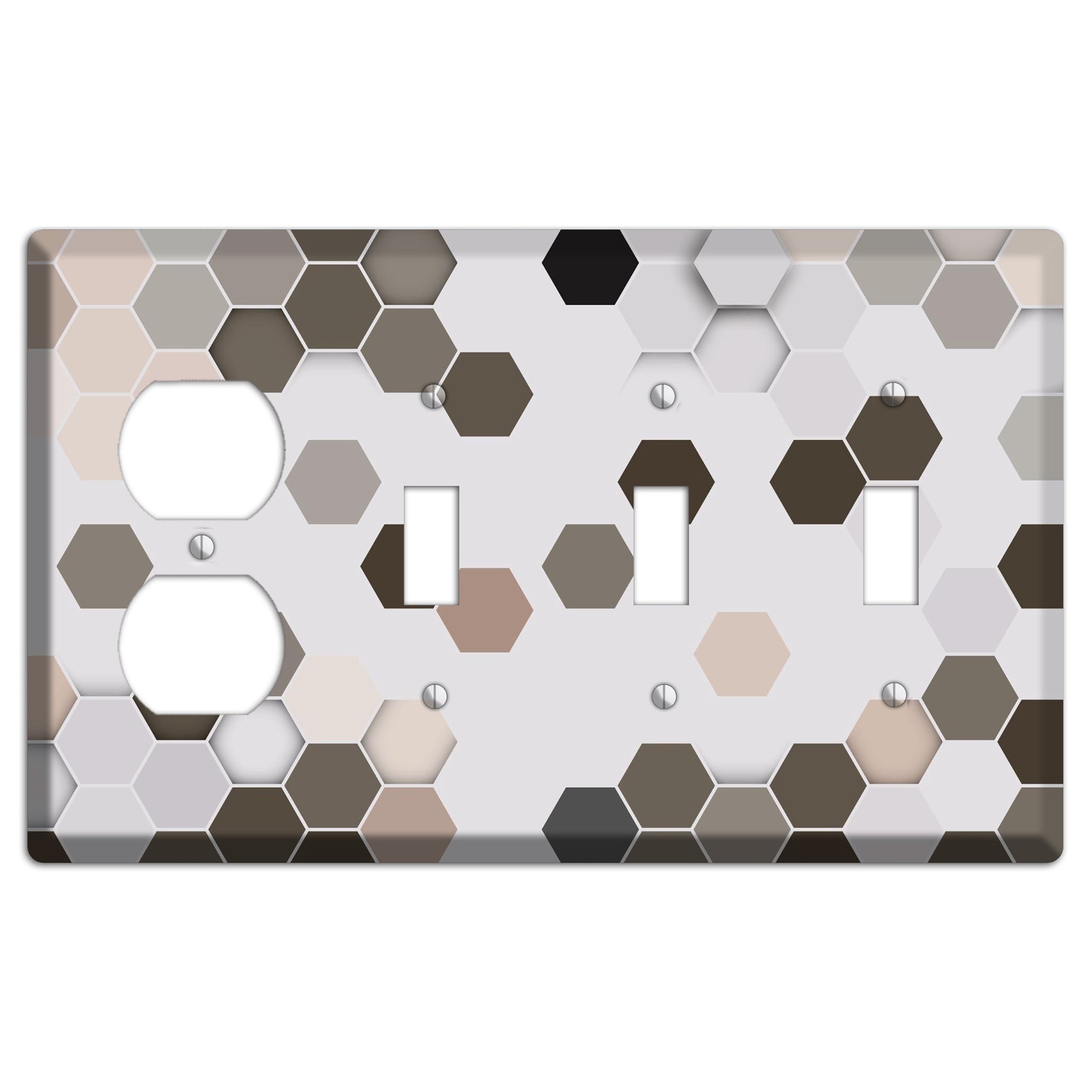 Hex Grid – Cool Slate Duplex / 3 Toggle Wallplate
