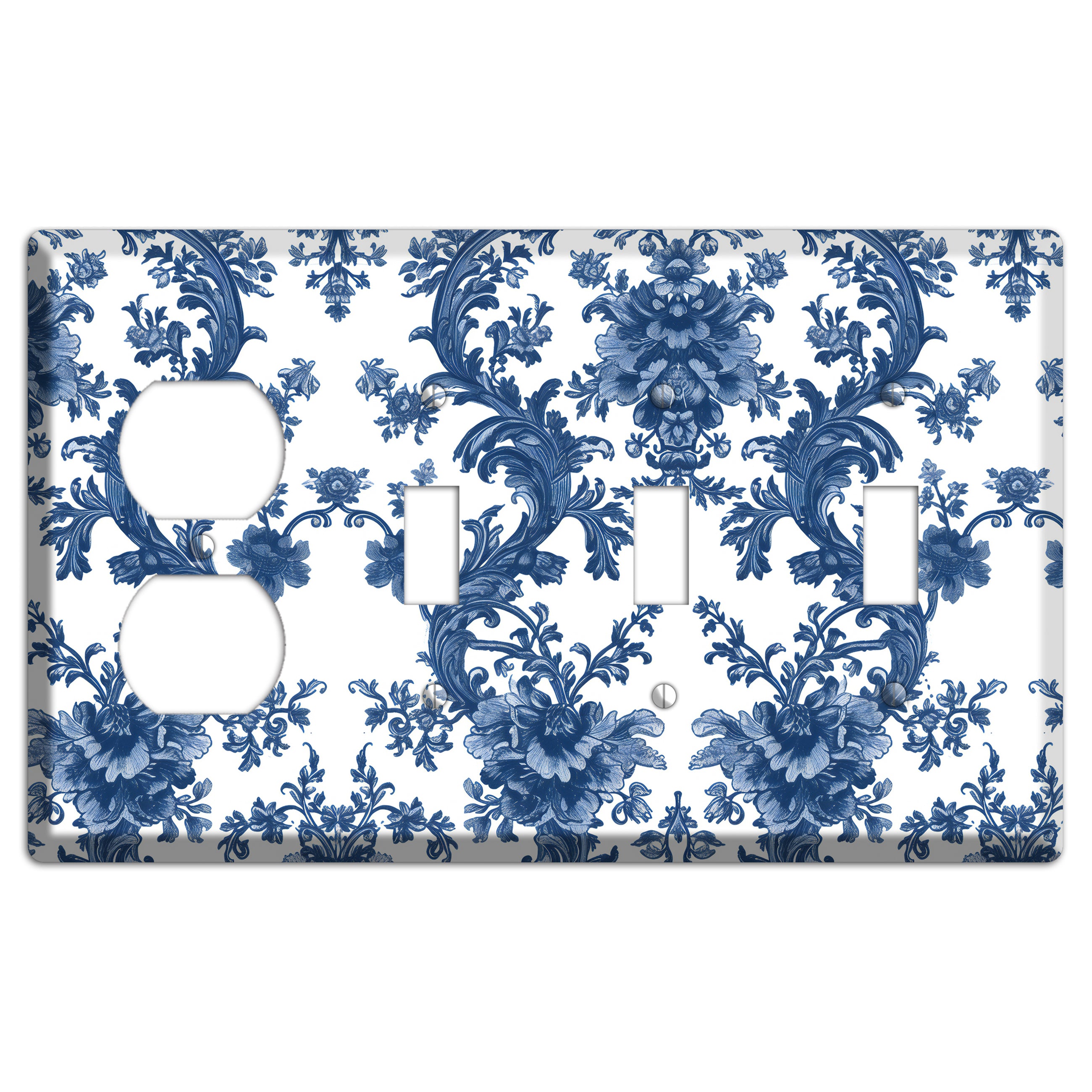 Cobalt Garden Damask Duplex / 3 Toggle Wallplate