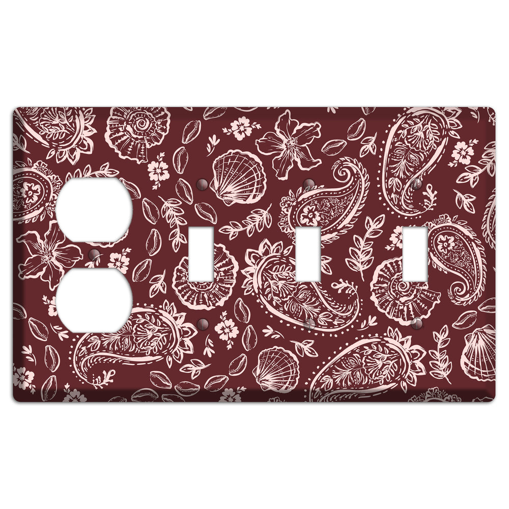 Crimson Shell Paisley Duplex / 3 Toggle Wallplate