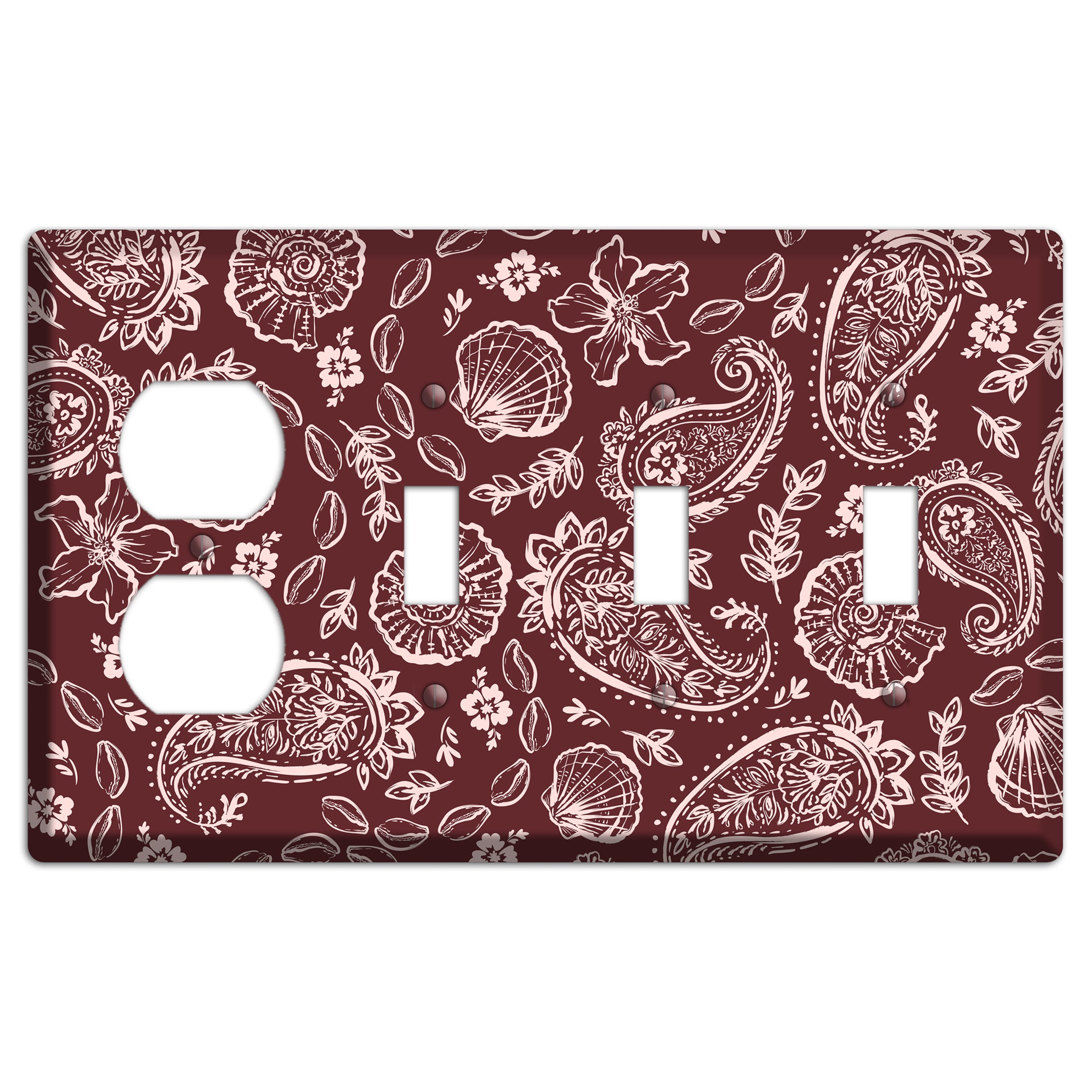 Crimson Shell Paisley Duplex / 3 Toggle Wallplate