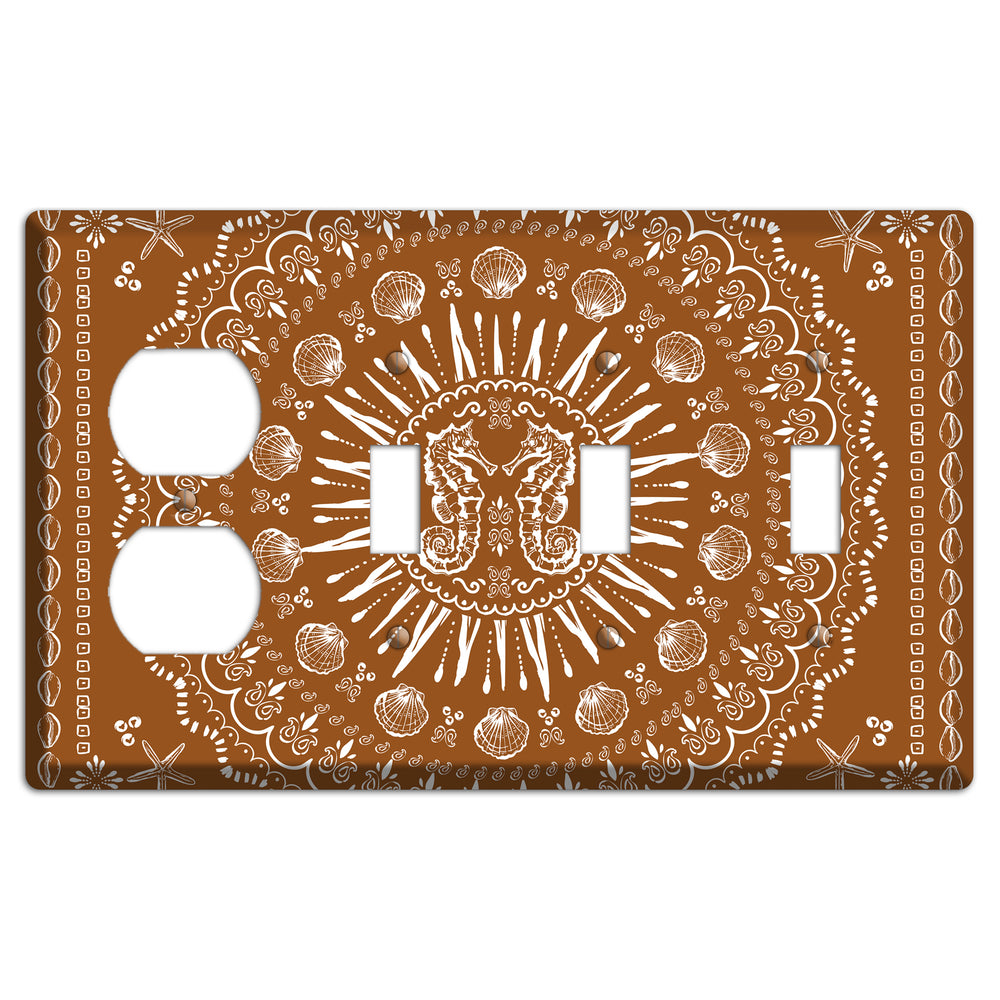 Russet Seahorse Mandala Duplex / 3 Toggle Wallplate