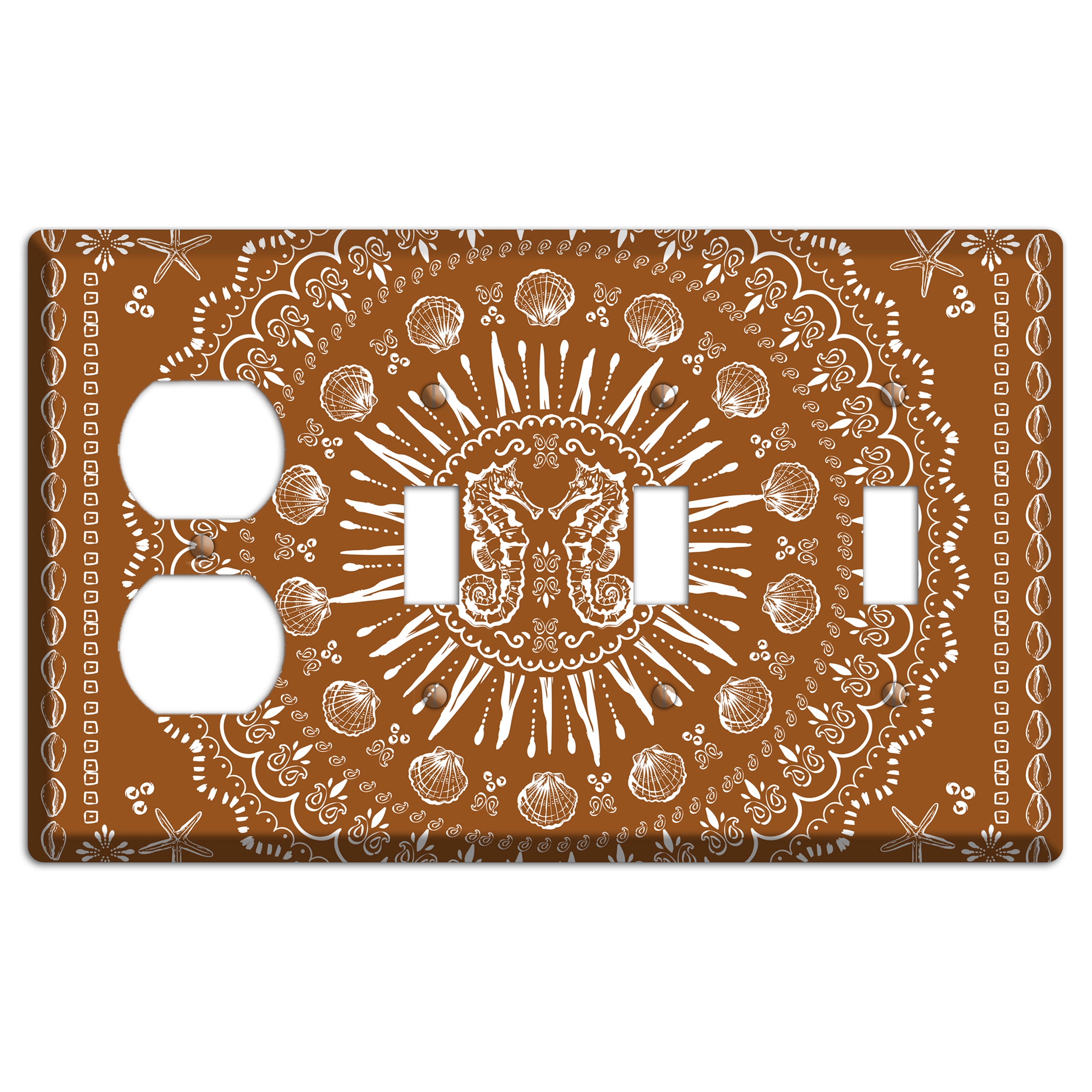 Russet Seahorse Mandala Duplex / 3 Toggle Wallplate