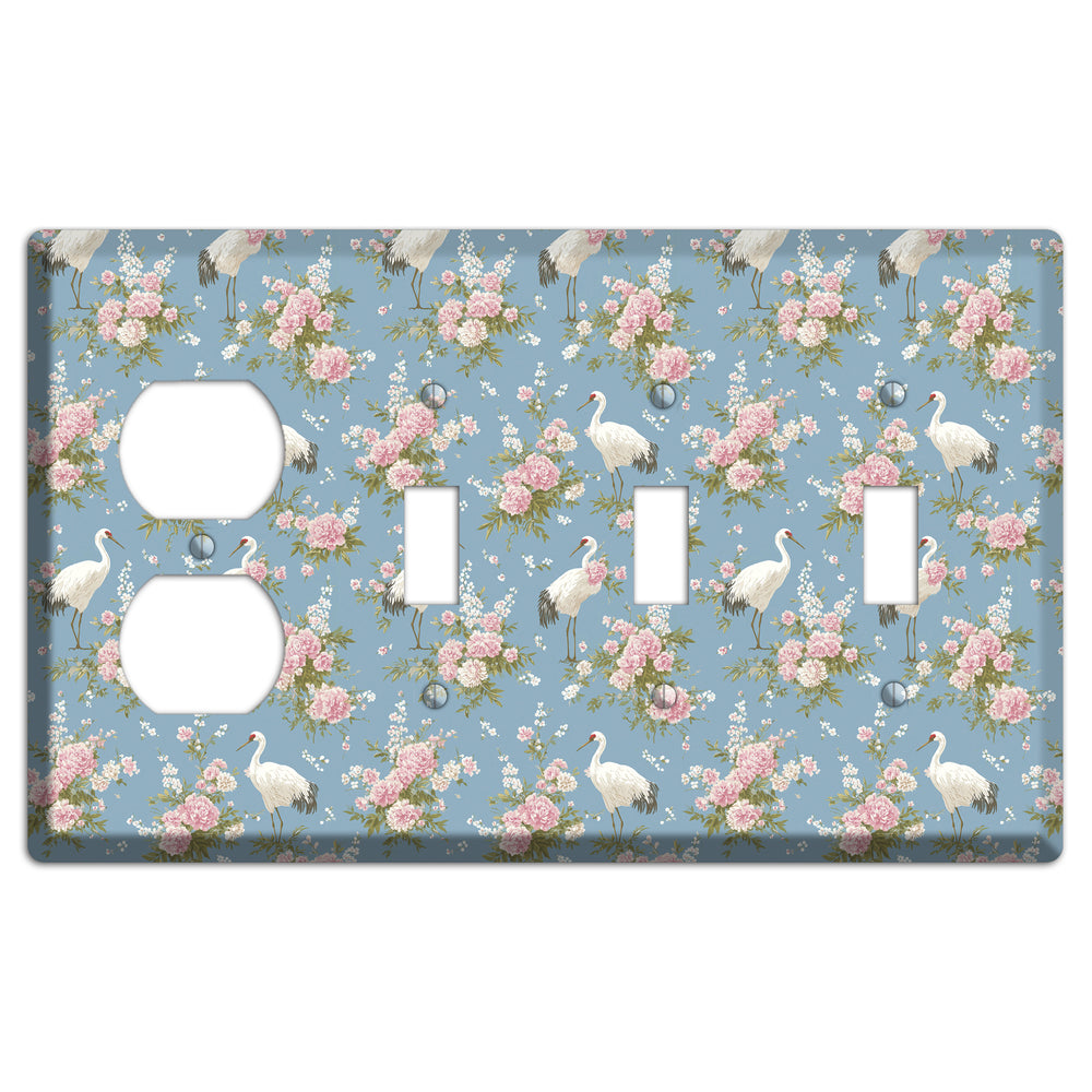 Dusty Blue Peony Flight Duplex / 3 Toggle Wallplate