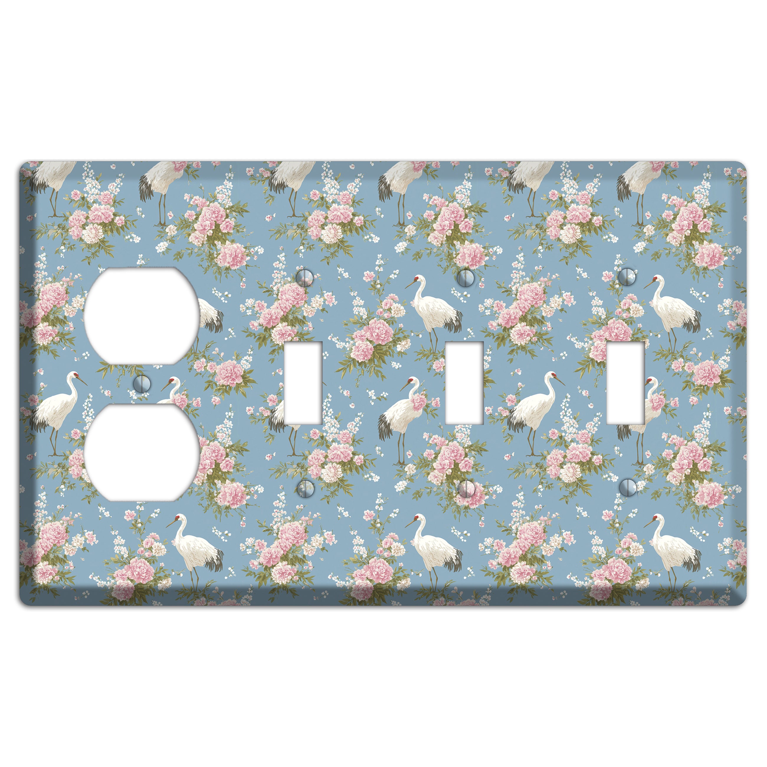Dusty Blue Peony Flight Duplex / 3 Toggle Wallplate