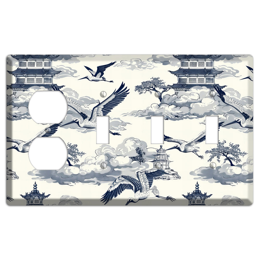 Crane Sky Toile Duplex / 3 Toggle Wallplate