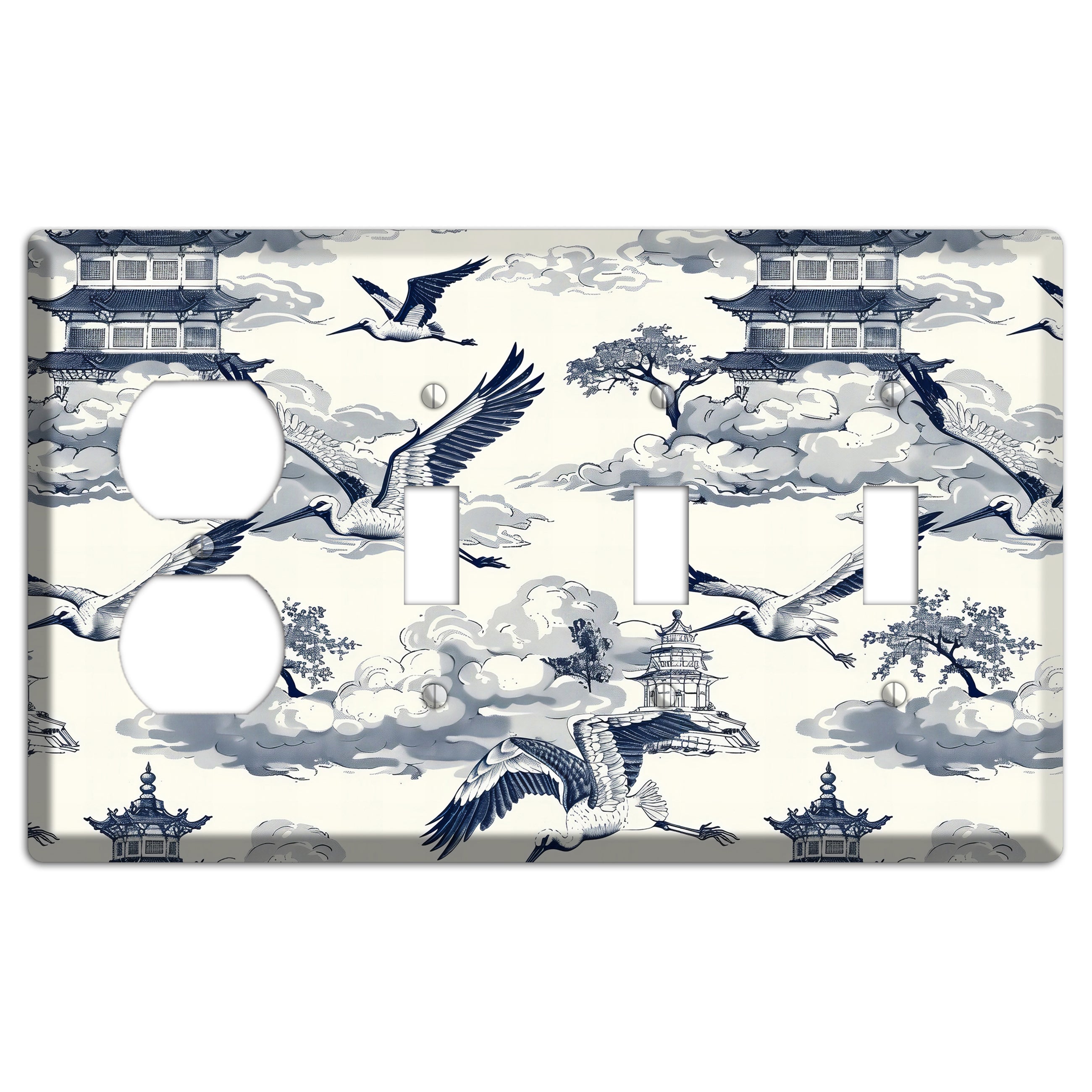 Crane Sky Toile Duplex / 3 Toggle Wallplate