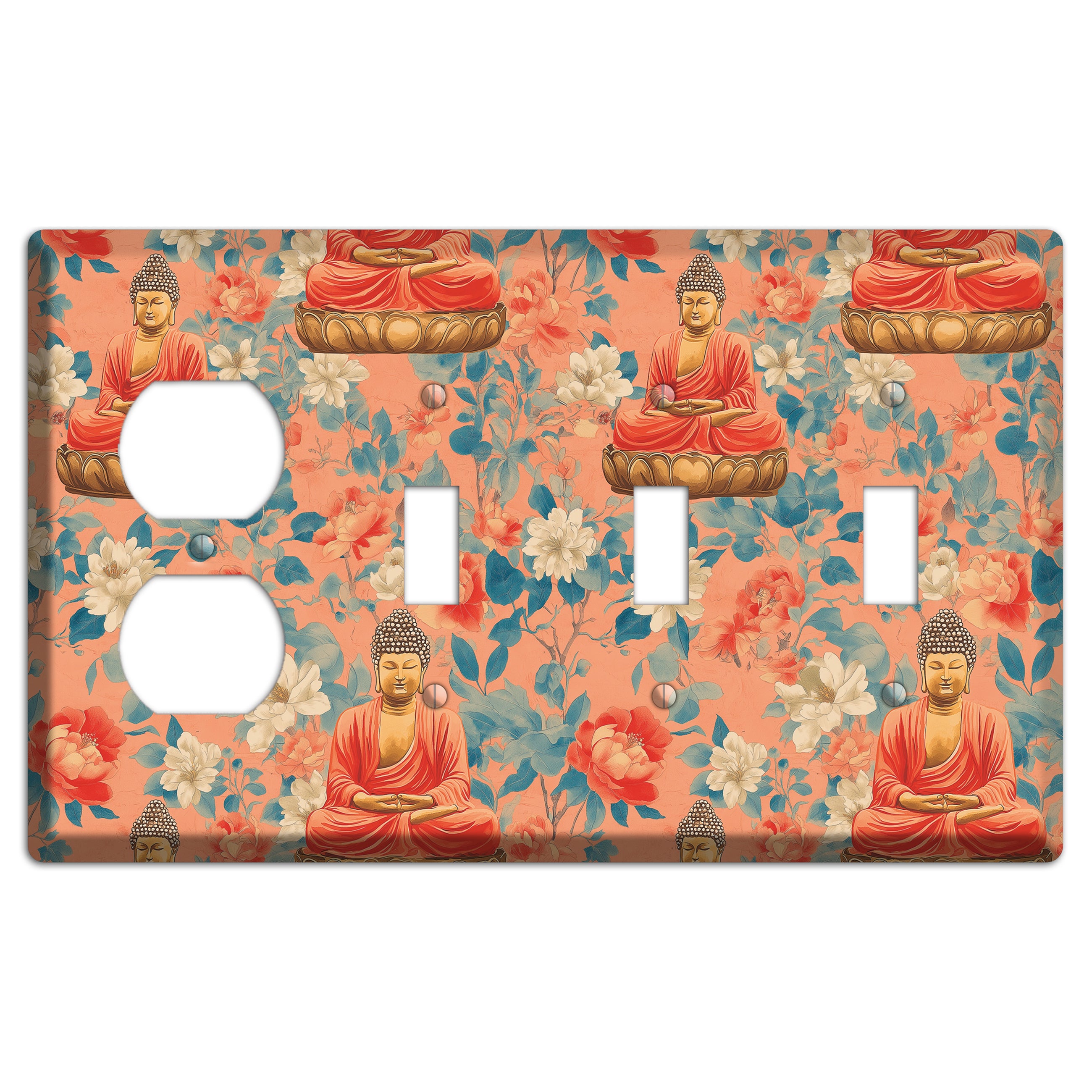 Lotus & Coral Duplex / 3 Toggle Wallplate