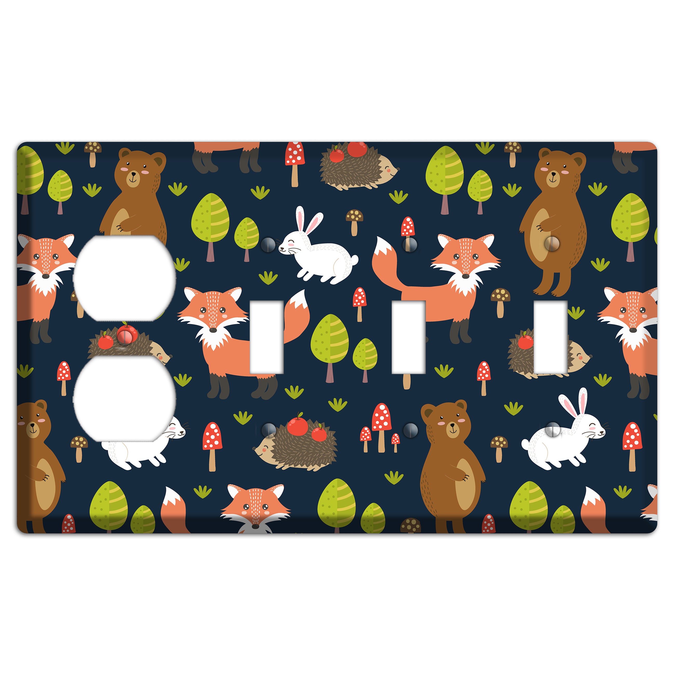 Forest Critters (Navy) Duplex / 3 Toggle Wallplate