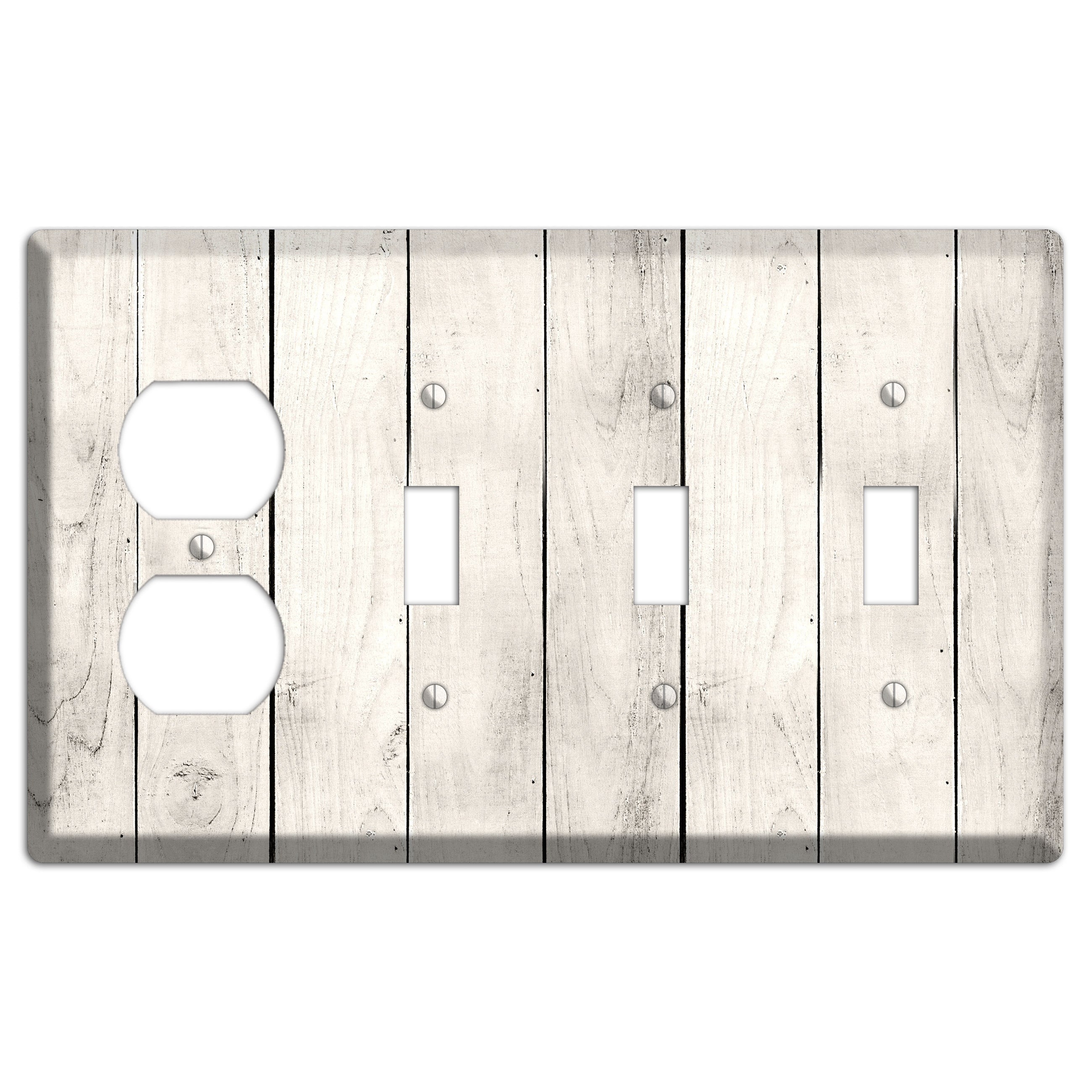 Whitewashed Planks Duplex / 3 Toggle Wallplate