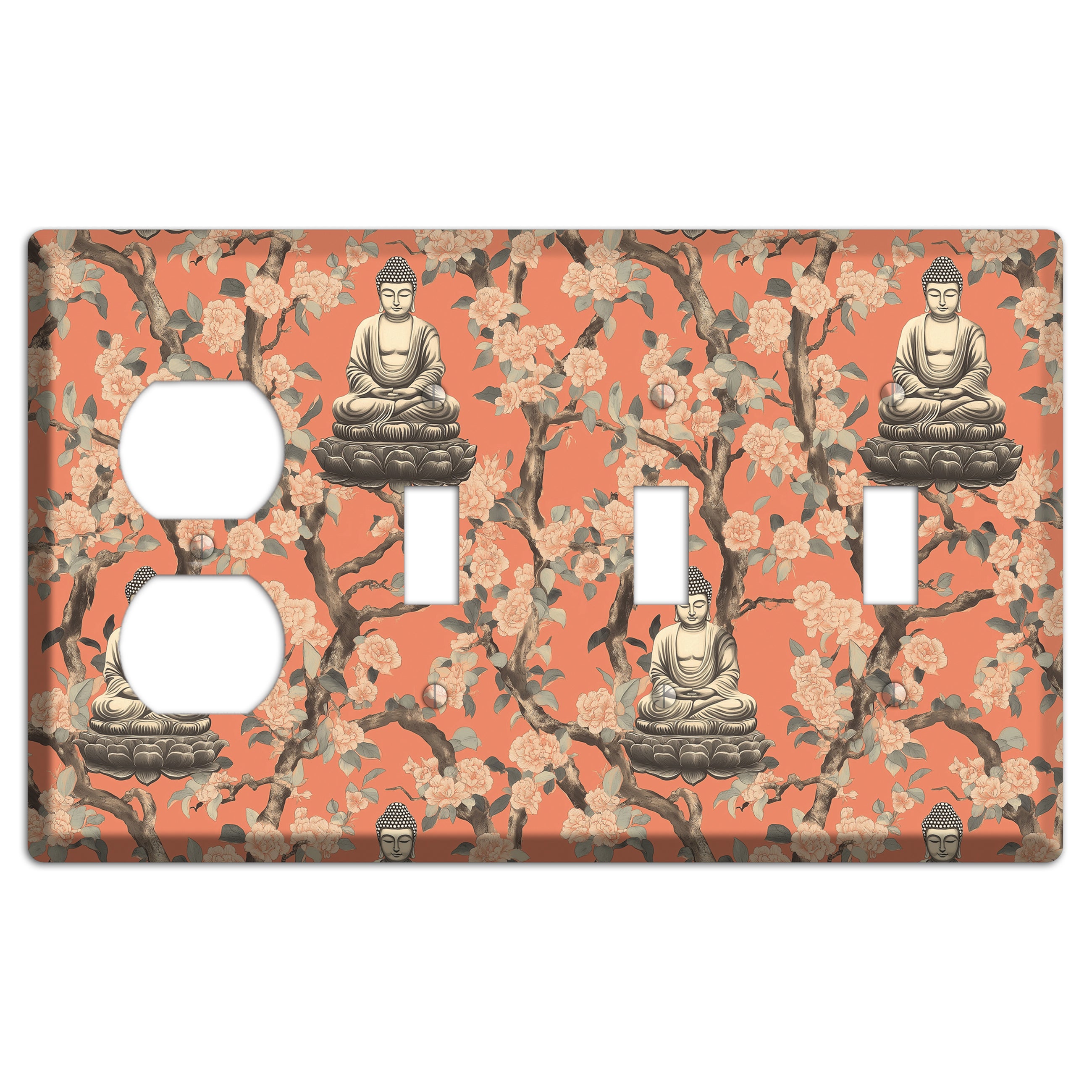 Lotus & Bough Duplex / 3 Toggle Wallplate