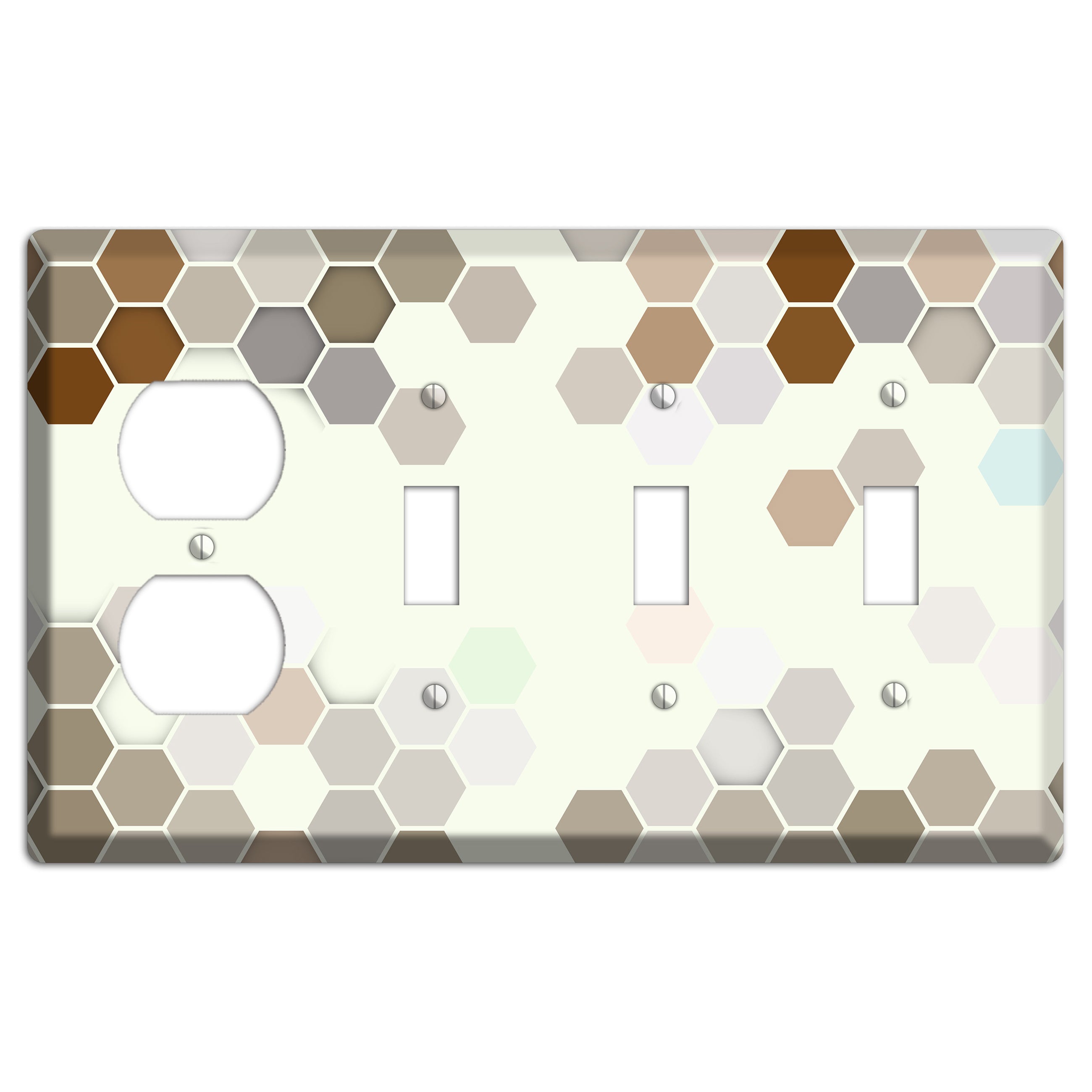 Earth-Toned Honeycomb Mosaic Duplex / 3 Toggle Wallplate