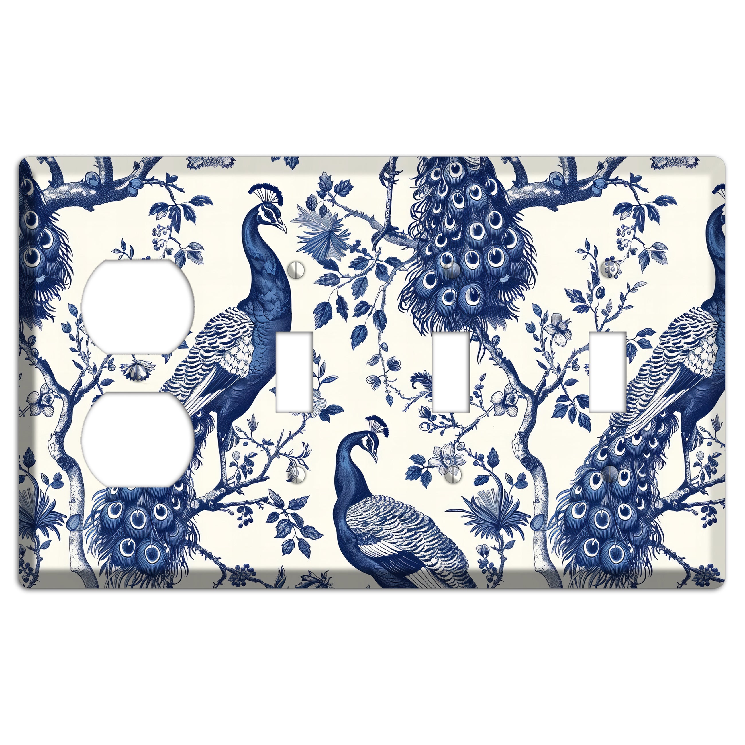 Peacock & Bough Duplex / 3 Toggle Wallplate