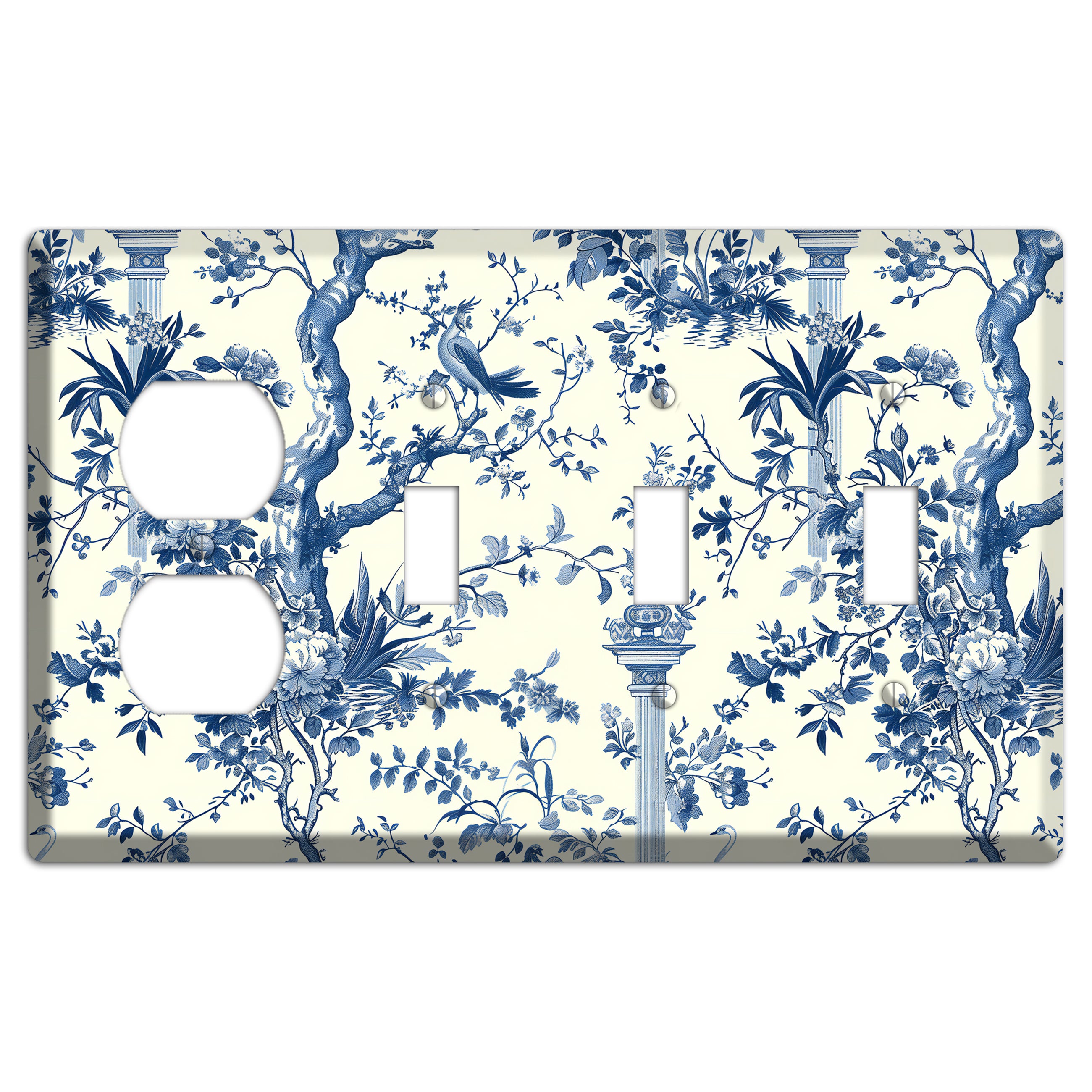 Pagoda & Plume Duplex / 3 Toggle Wallplate