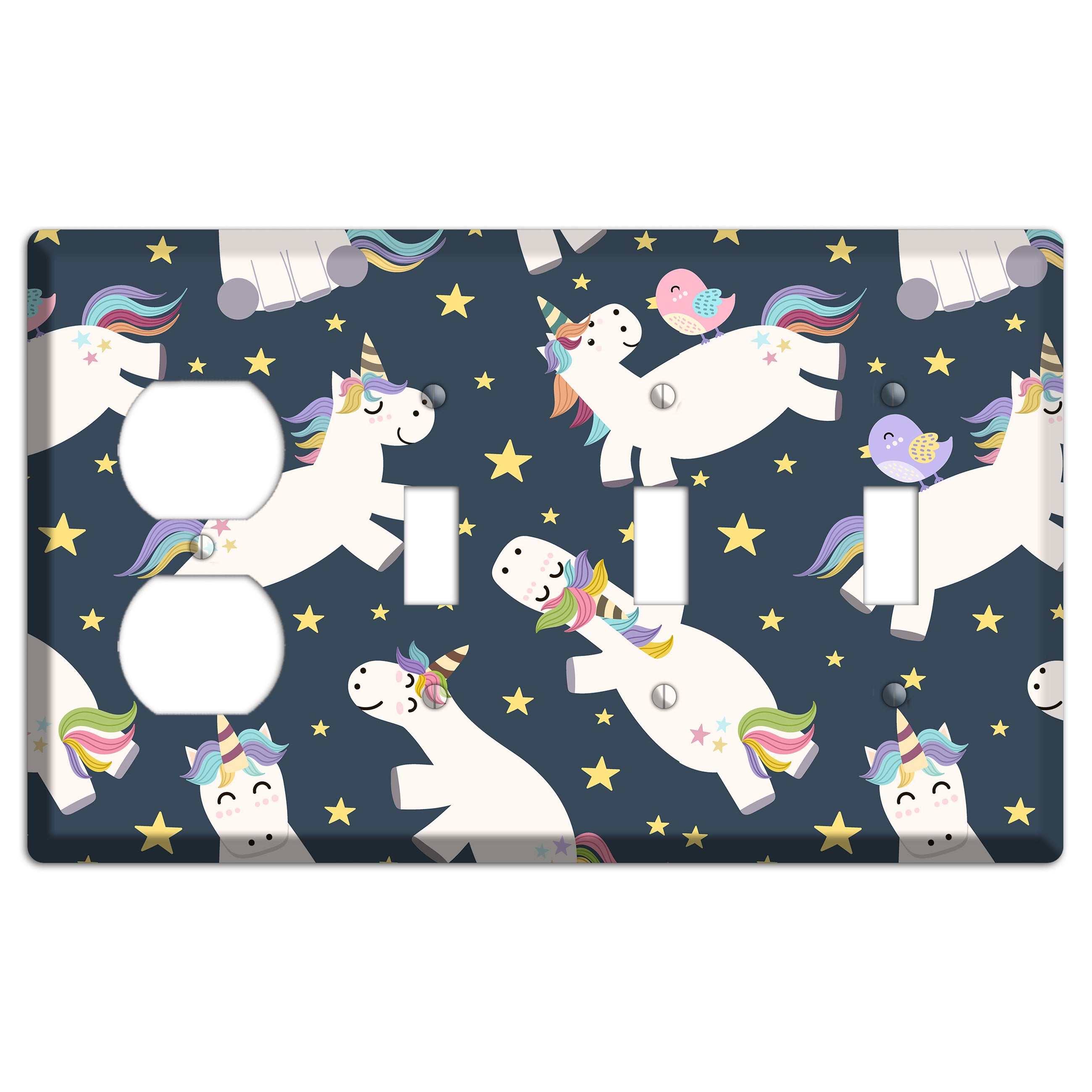 Dreamy Night Unicorns Duplex / 3 Toggle Wallplate