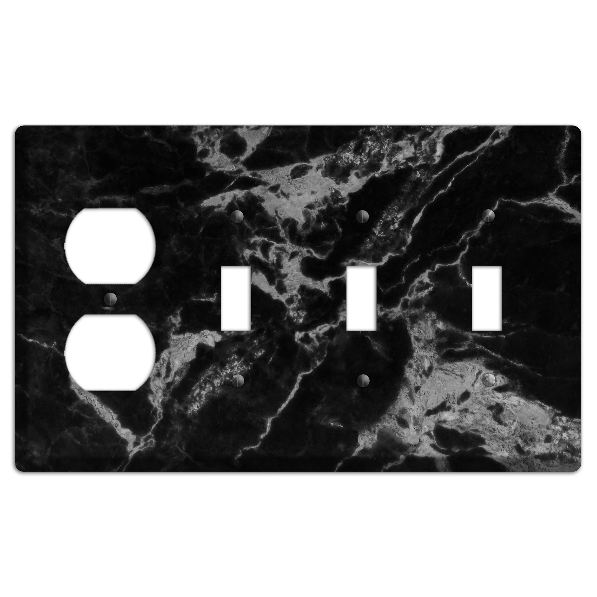 Black and Silver Marble Duplex / 3 Toggle Wallplate