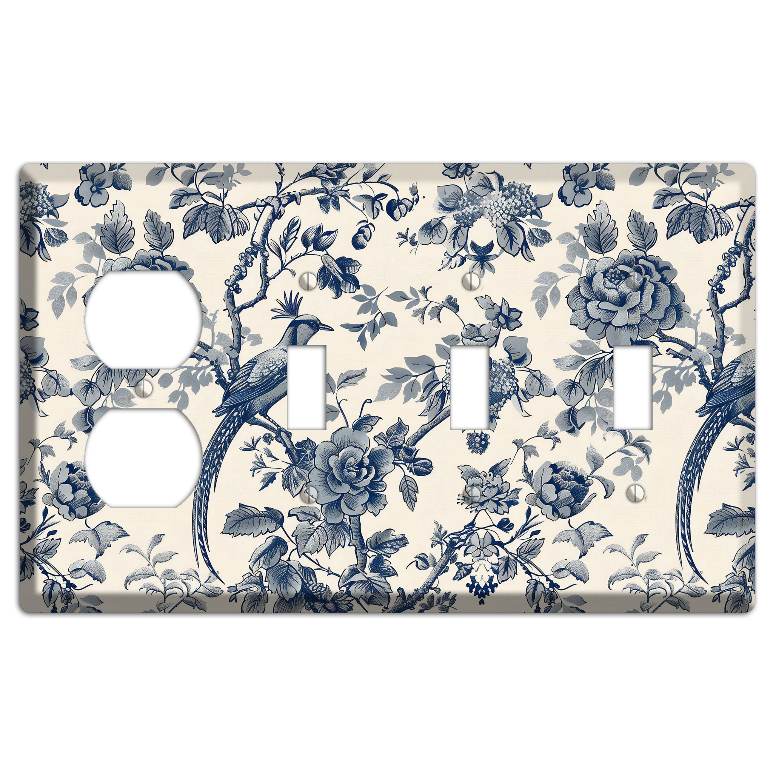 Pheasant & Peony Duplex / 3 Toggle Wallplate