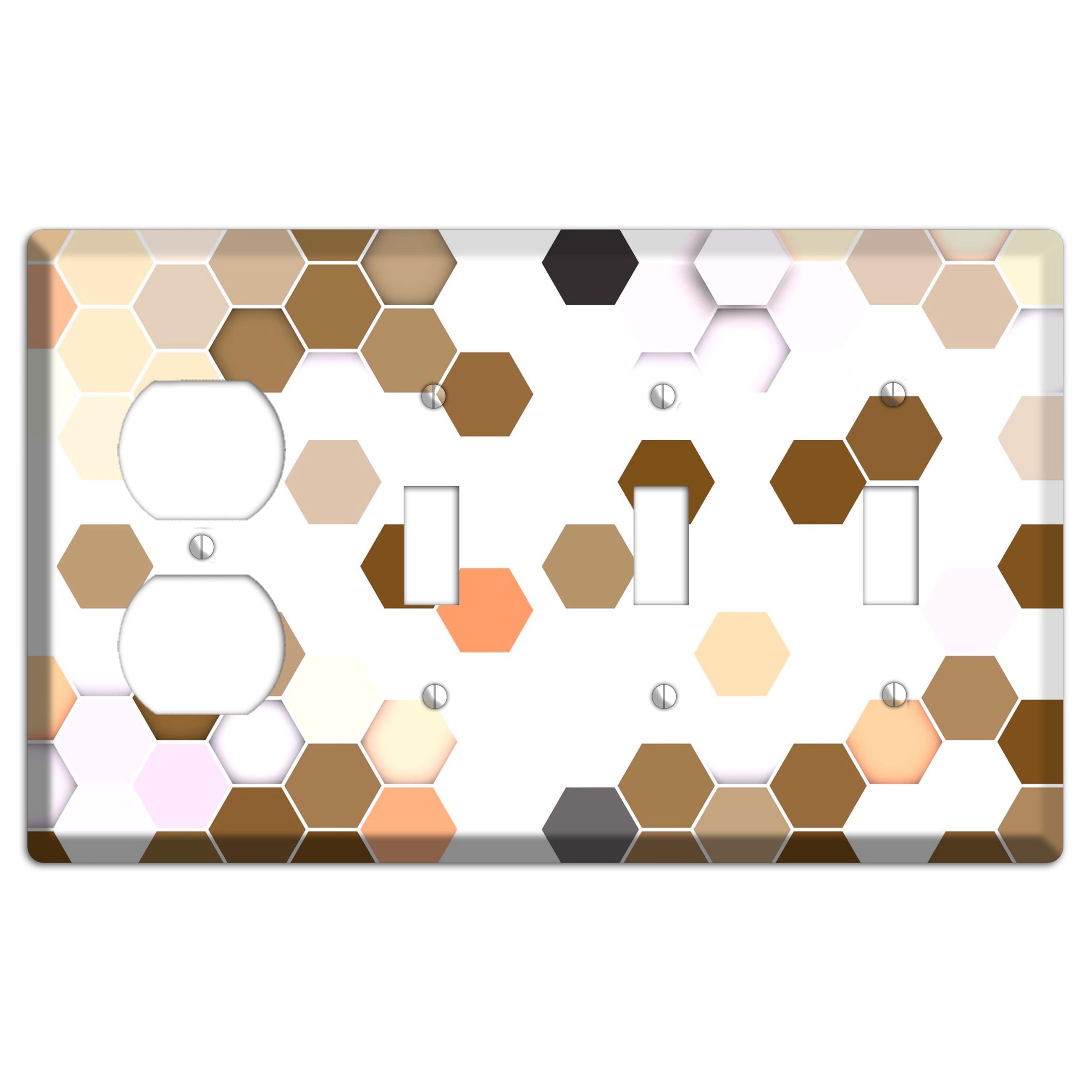 Hex Grid – Sunset Terracotta Duplex / 3 Toggle Wallplate