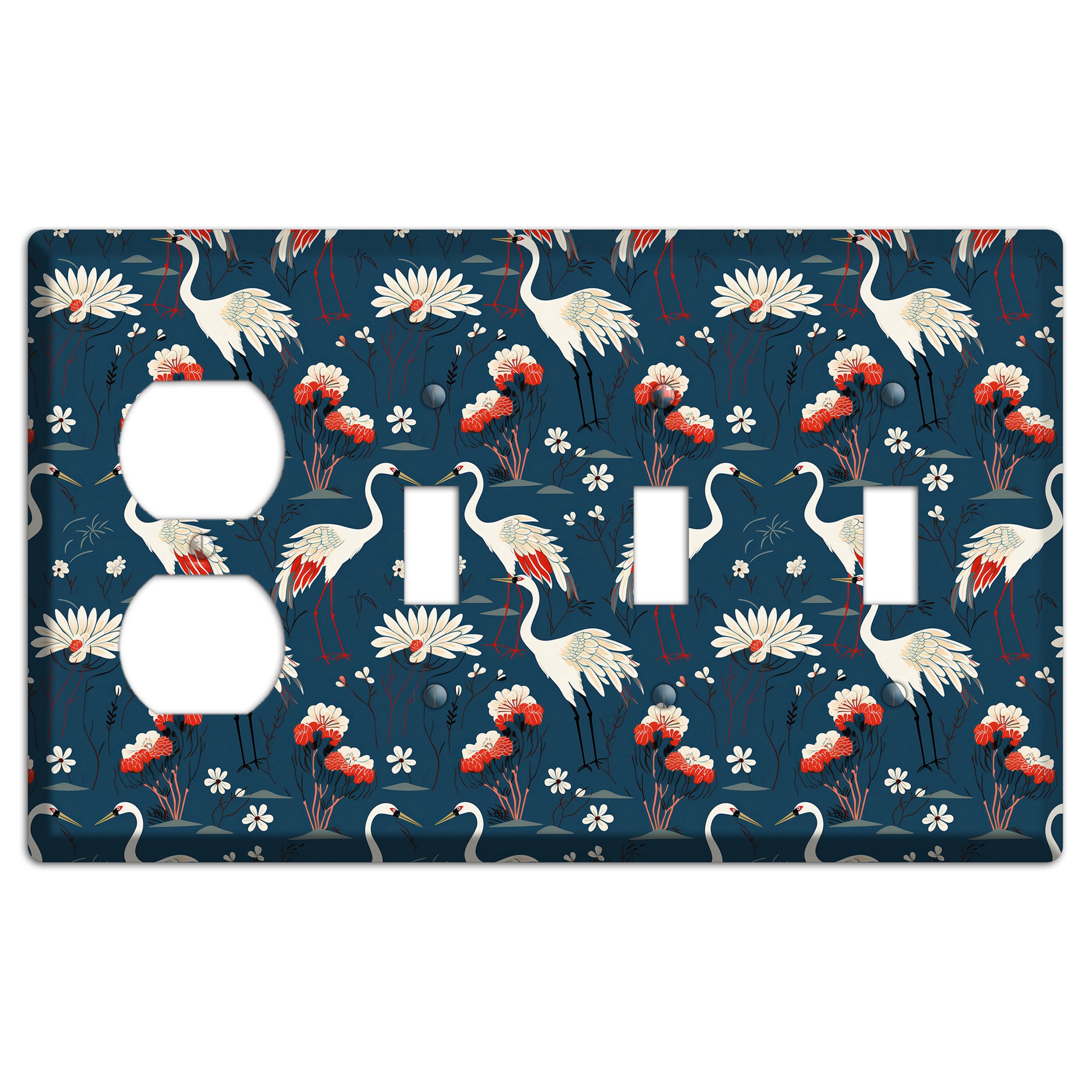 Sapphire Crane Meadow Duplex / 3 Toggle Wallplate