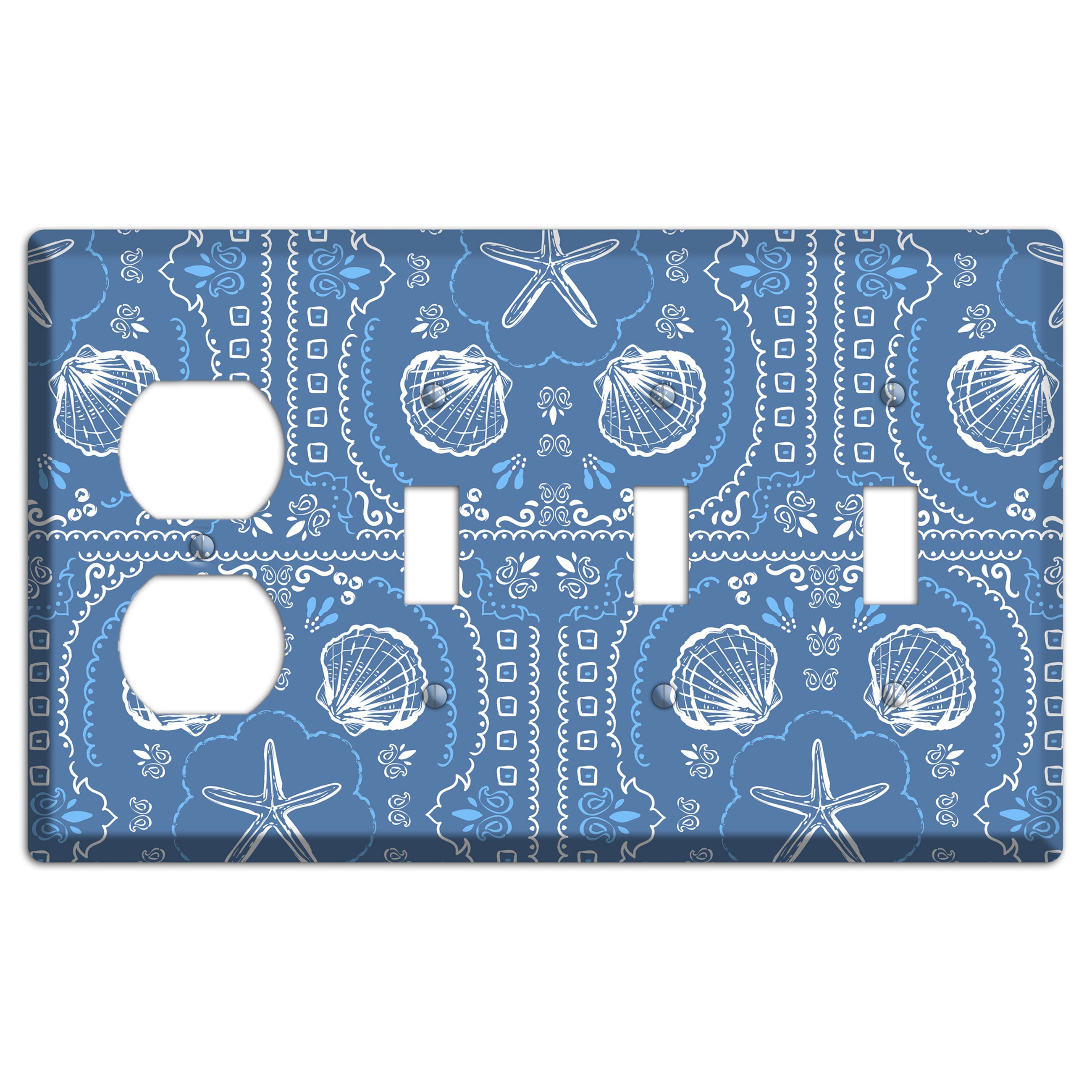 Cerulean Bandana Shore Duplex / 3 Toggle Wallplate