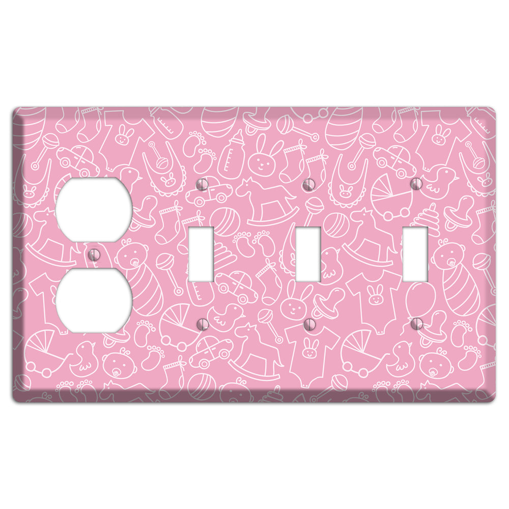 Line Art Baby Pink Duplex / 3 Toggle Wallplate