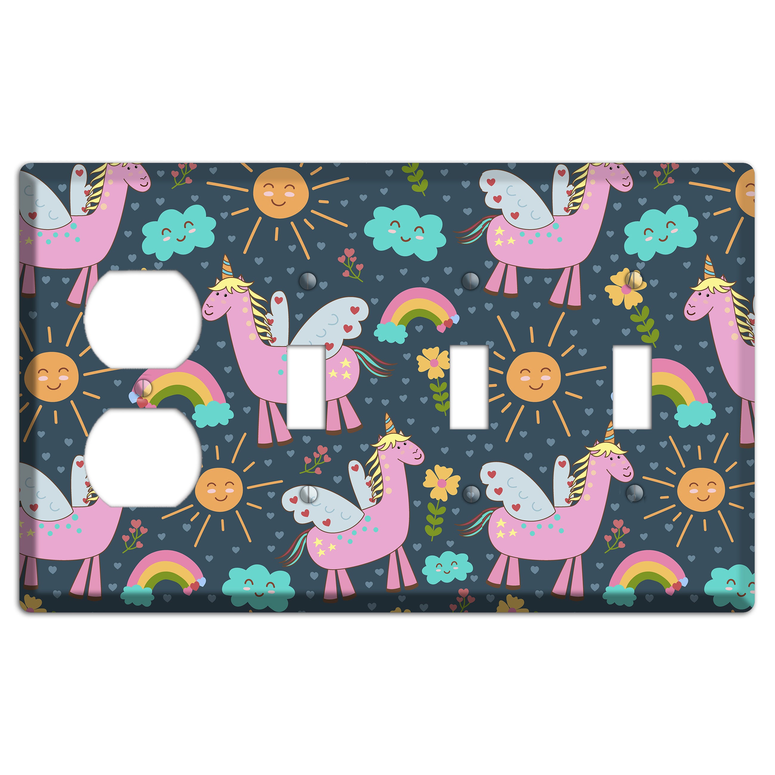 Magic Meadow (Navy) Duplex / 3 Toggle Wallplate